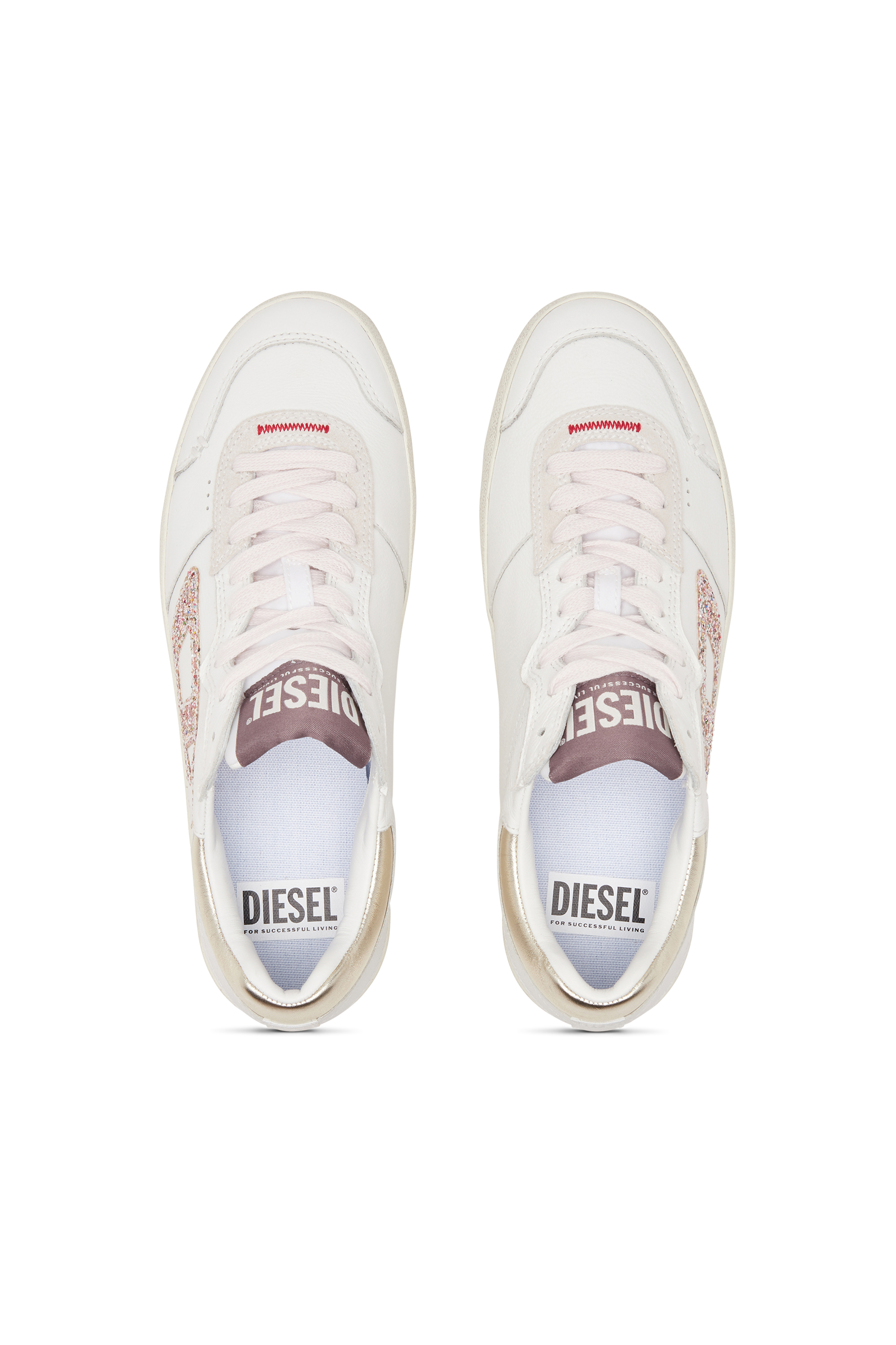 Diesel - S-LEROJI LOW W, Damen S-Leroji-Sneakers aus Leder mit Glitter-Logo in Weiss/Rosa - 5