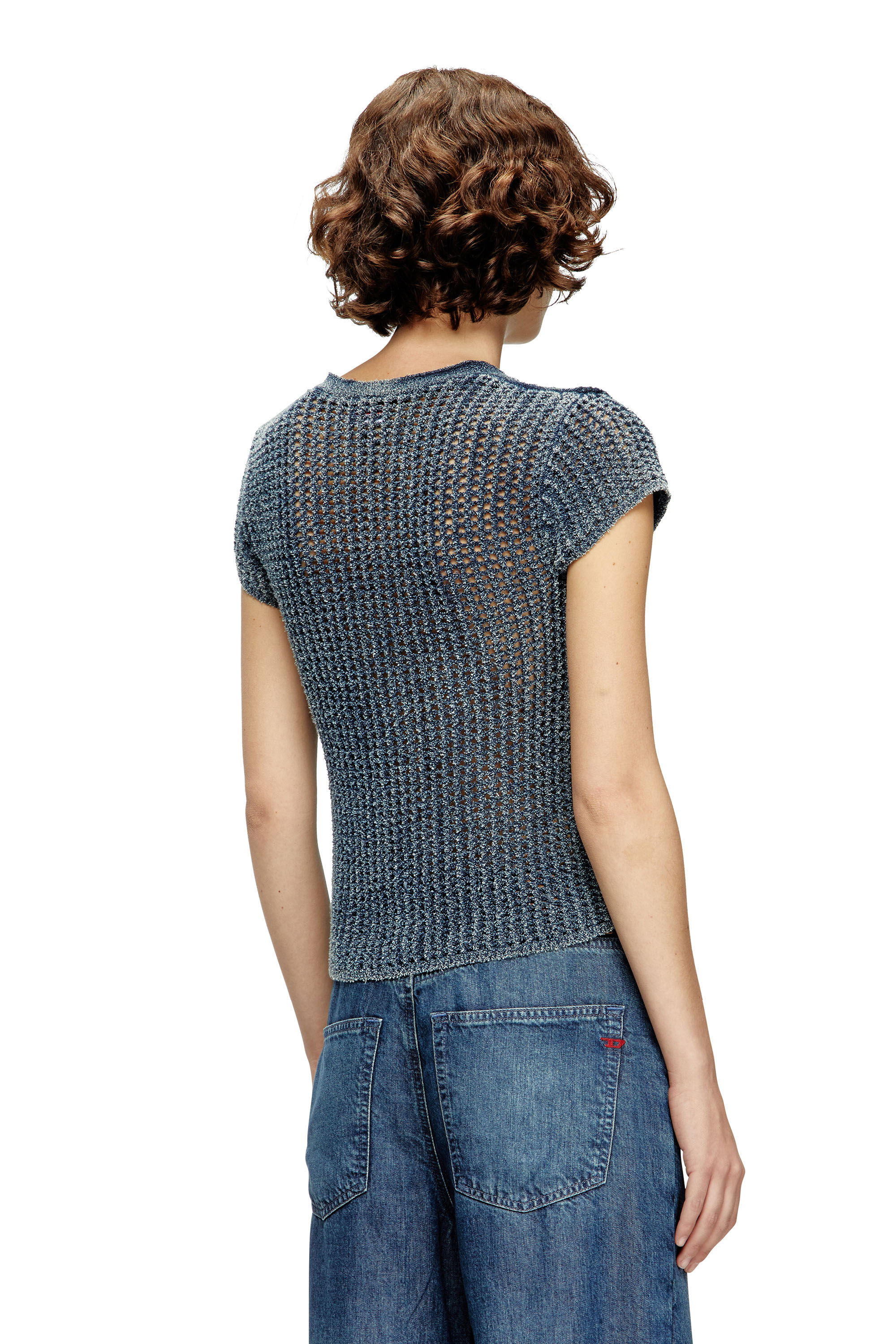 Diesel - M-REZ, Damen Kurzarm-Cardigan aus Denim-Mesh-Strick in Mittelblau - 4