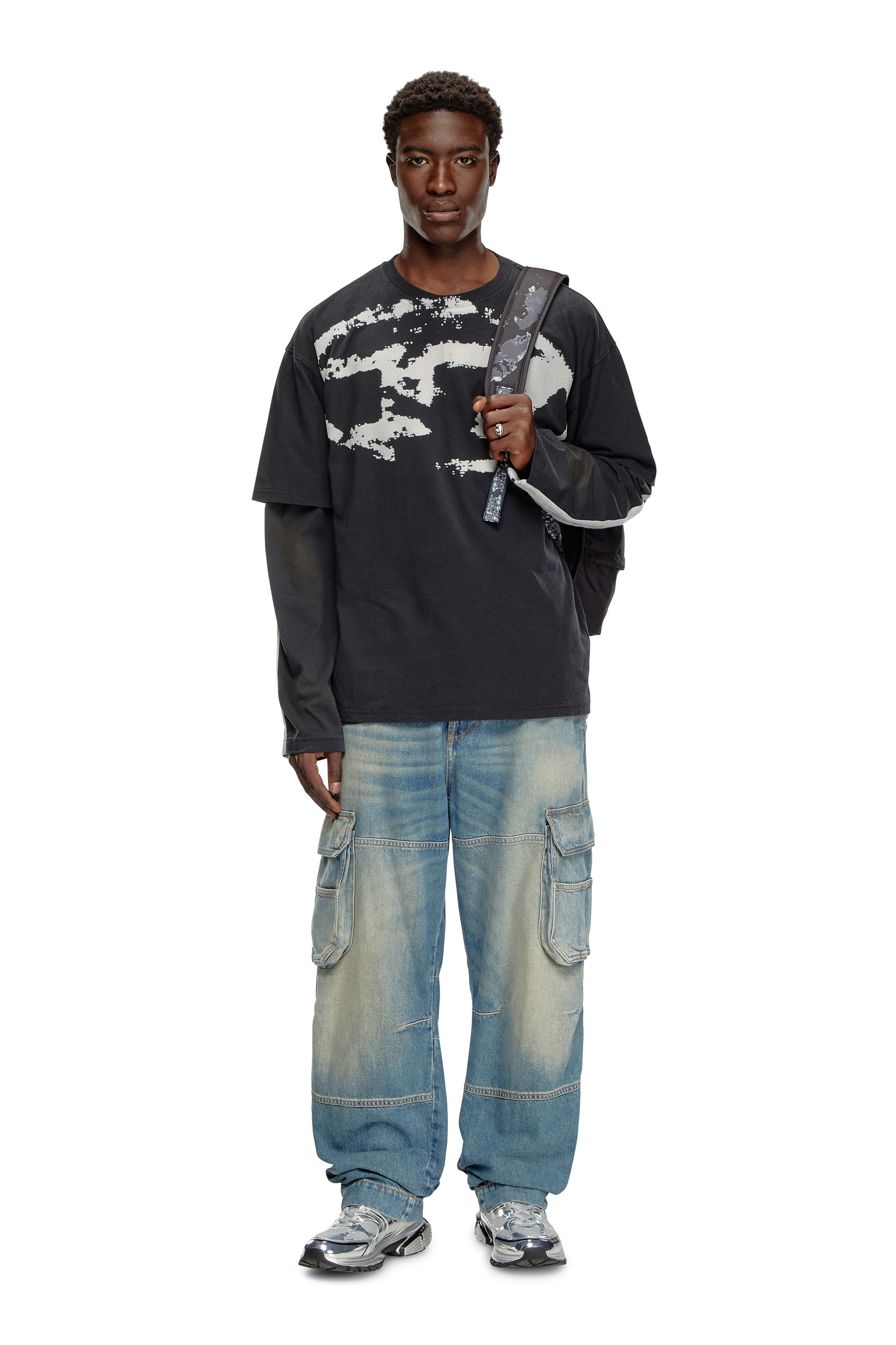 Diesel - T-BOXT-N14, Herren T-Shirt mit beflocktem Distressed-Logo in Schwarz - 1