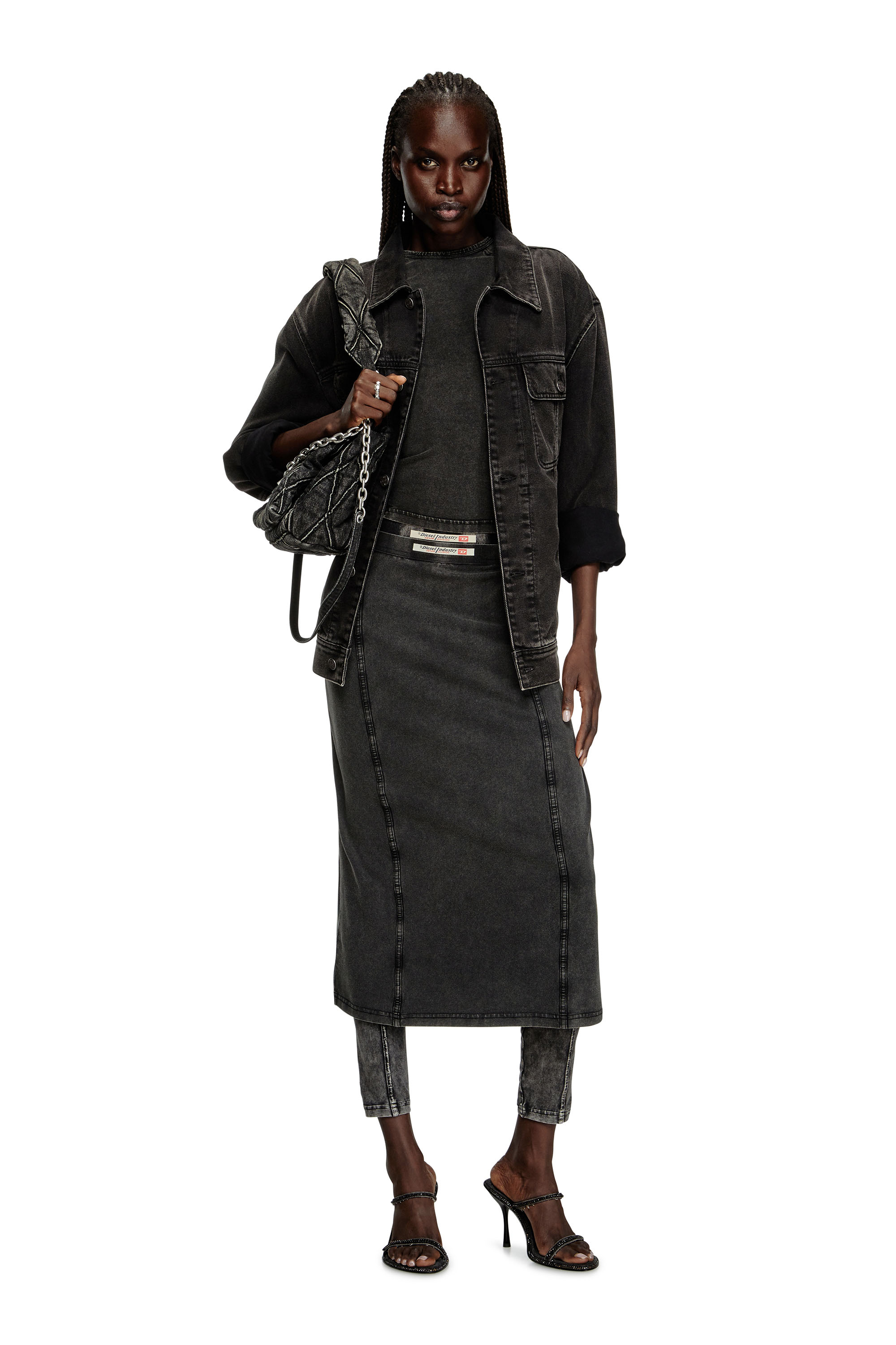 Diesel - O-ALLEGRA, Damen Midi-Rock mit Denim-Effekt in Schwarz - 1