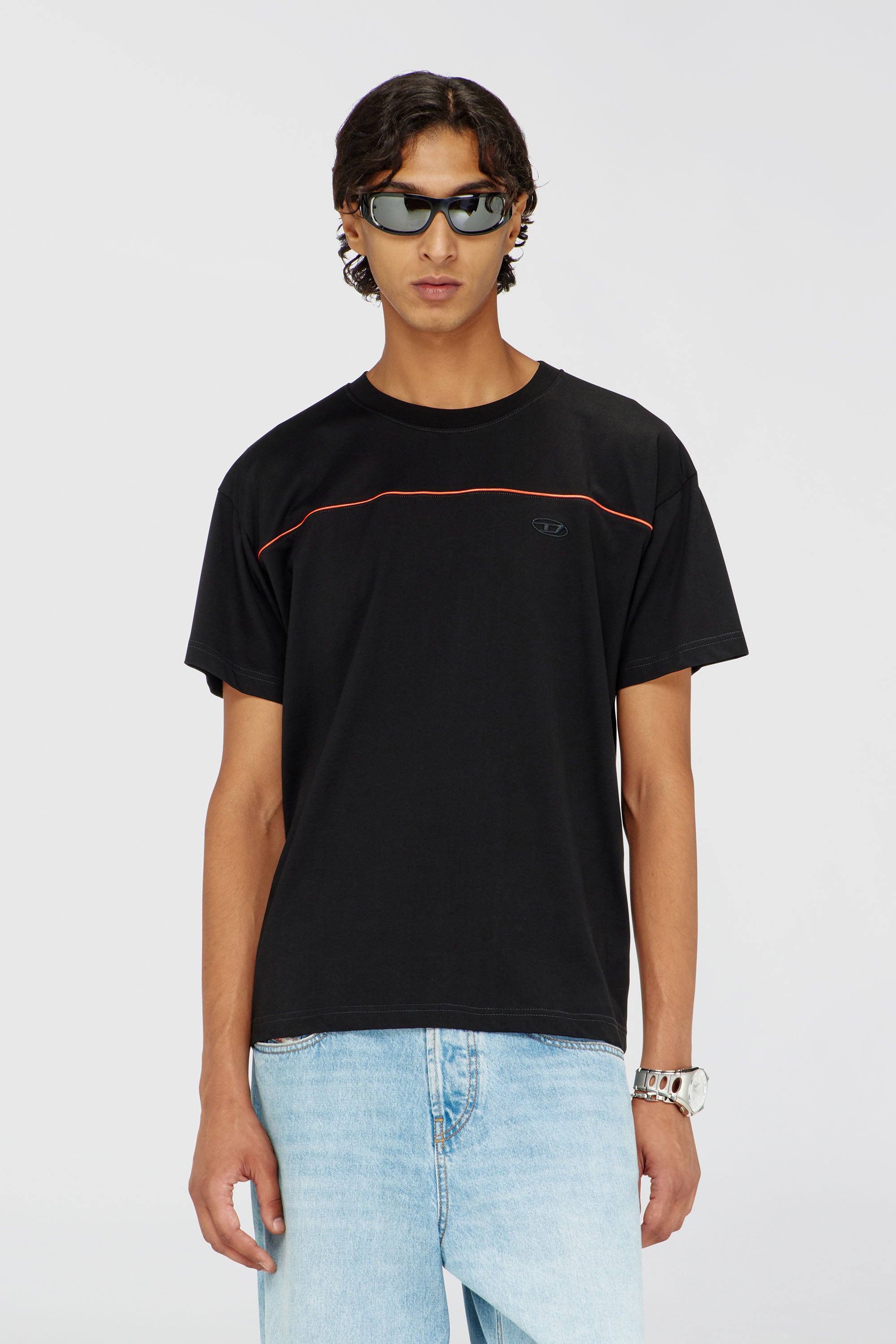 Diesel - T-NORM-PIPING, Herren T-Shirt mit kontrastierenden Paspeln in Schwarz - 1