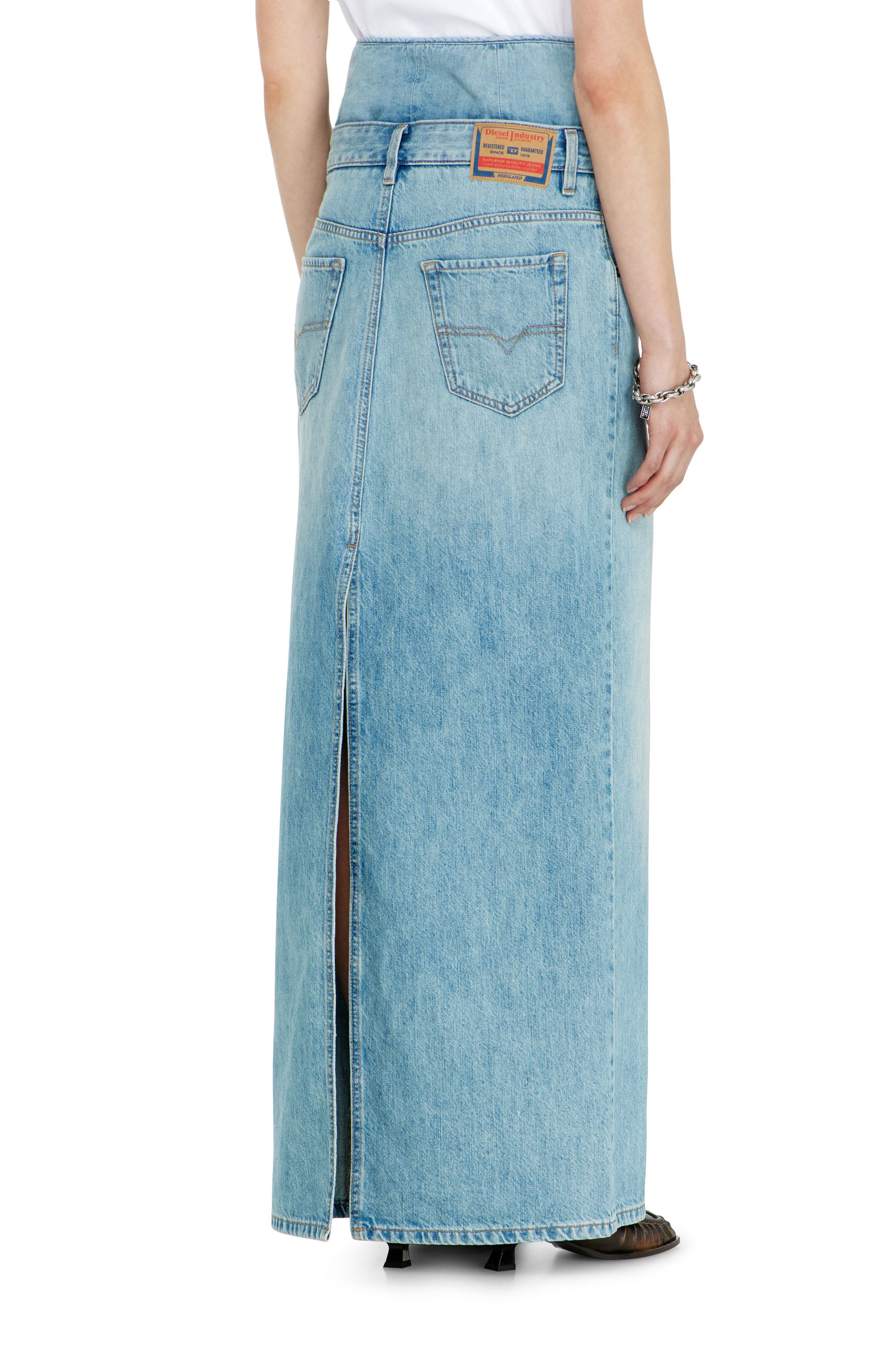 Diesel - DE-SPIVEY, Damen Jeans-Illusion Denim-Maxirock mit Schlitzen in null - 3