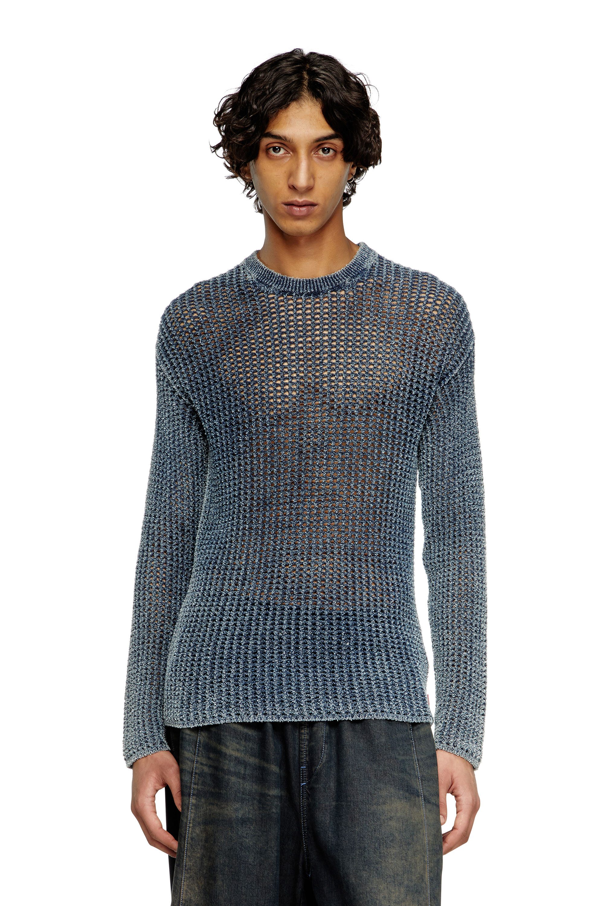 Diesel - K-REDROS, Herren Pullover aus Mesh und Denim-Garn in Blau - 3