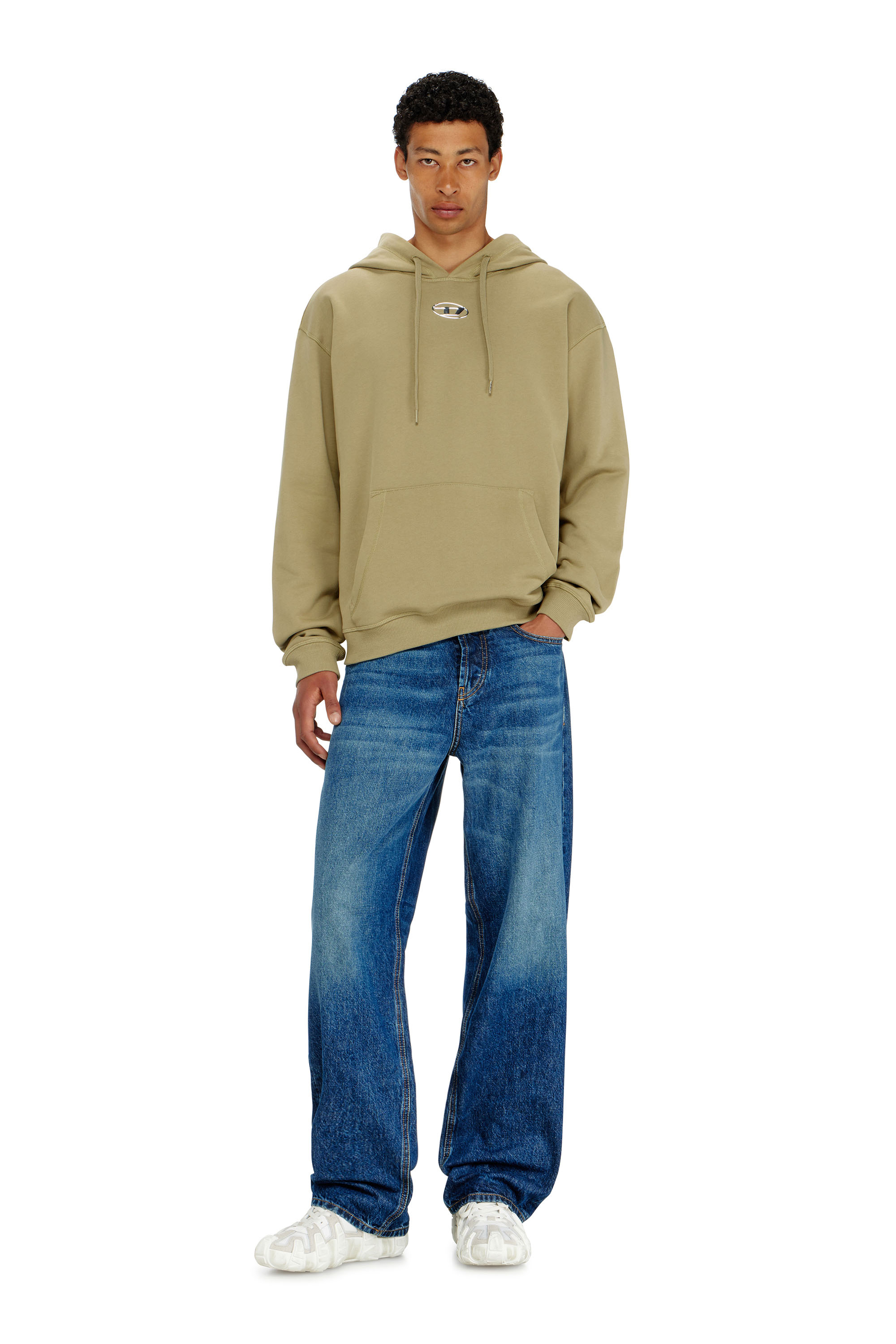 Diesel - S-NORM-HOOD-IOD, Herren Baumwoll-Hoodie mit metallischem Oval D in Olivgr&uuml;n - 2