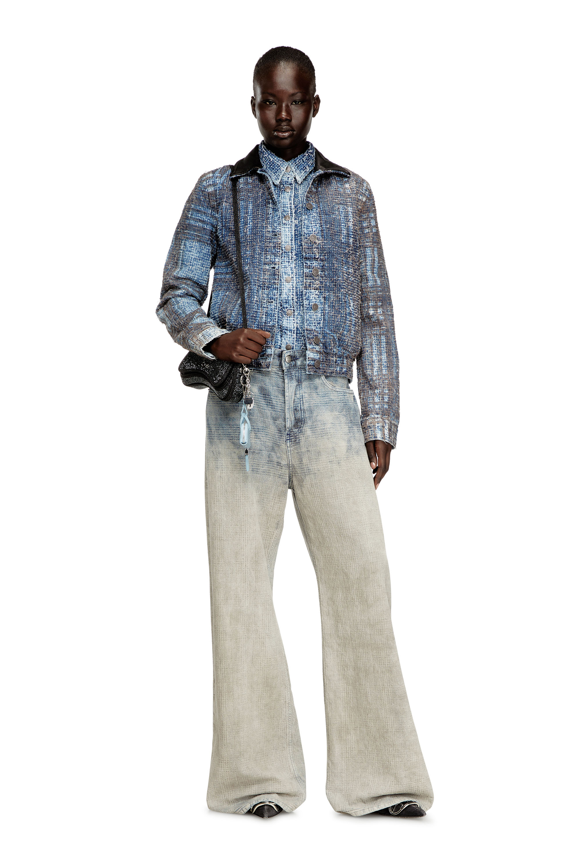 Diesel - DE-ATELI-S, Damen Kurzjacke aus grafischem Bouclé-Denim in null - 1