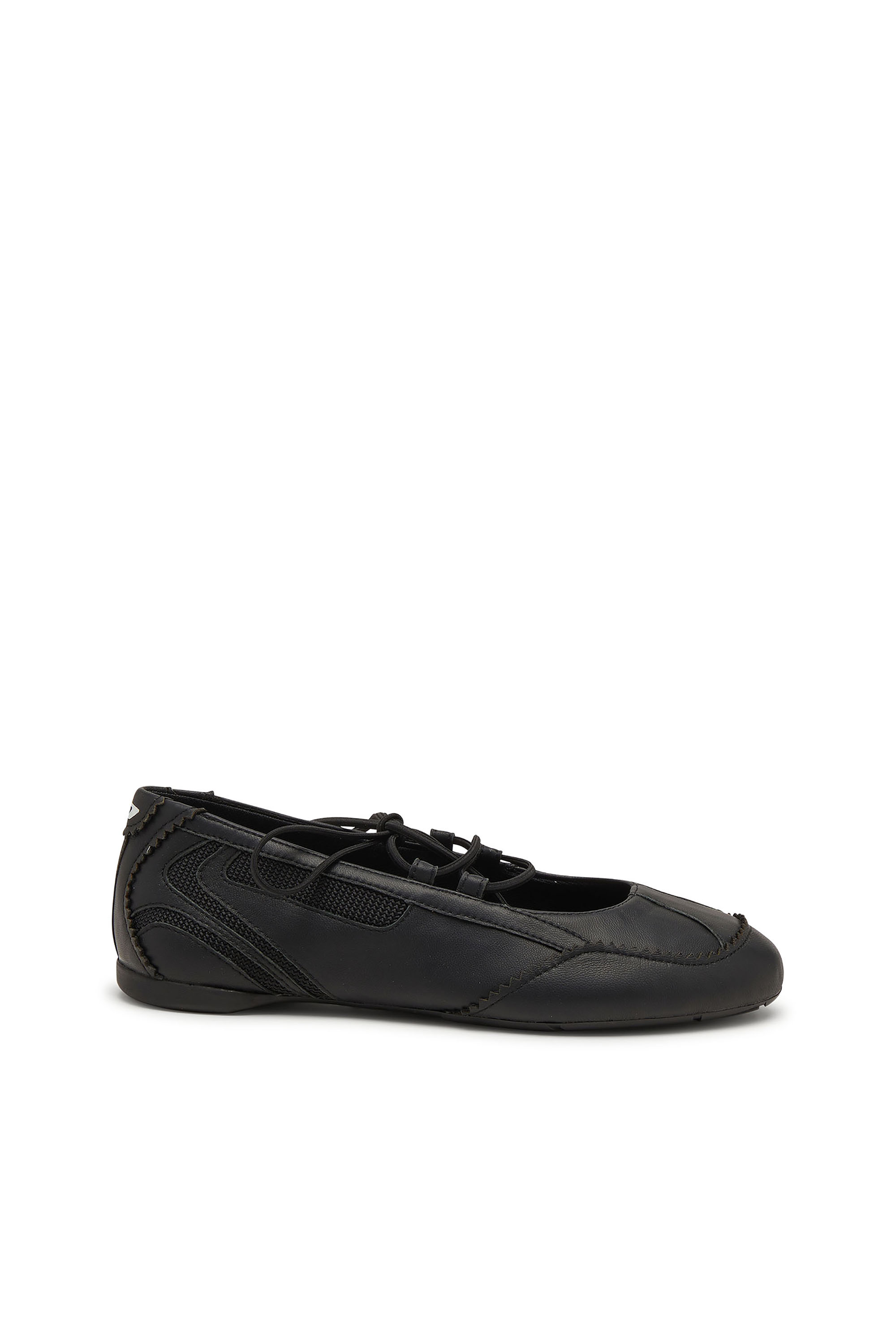 Diesel - D-MILE BALLERINA LACE UP W, Damen D-Mile-Ballerinaschnürschuhe aus Leder und Mesh in Schwarz - 1