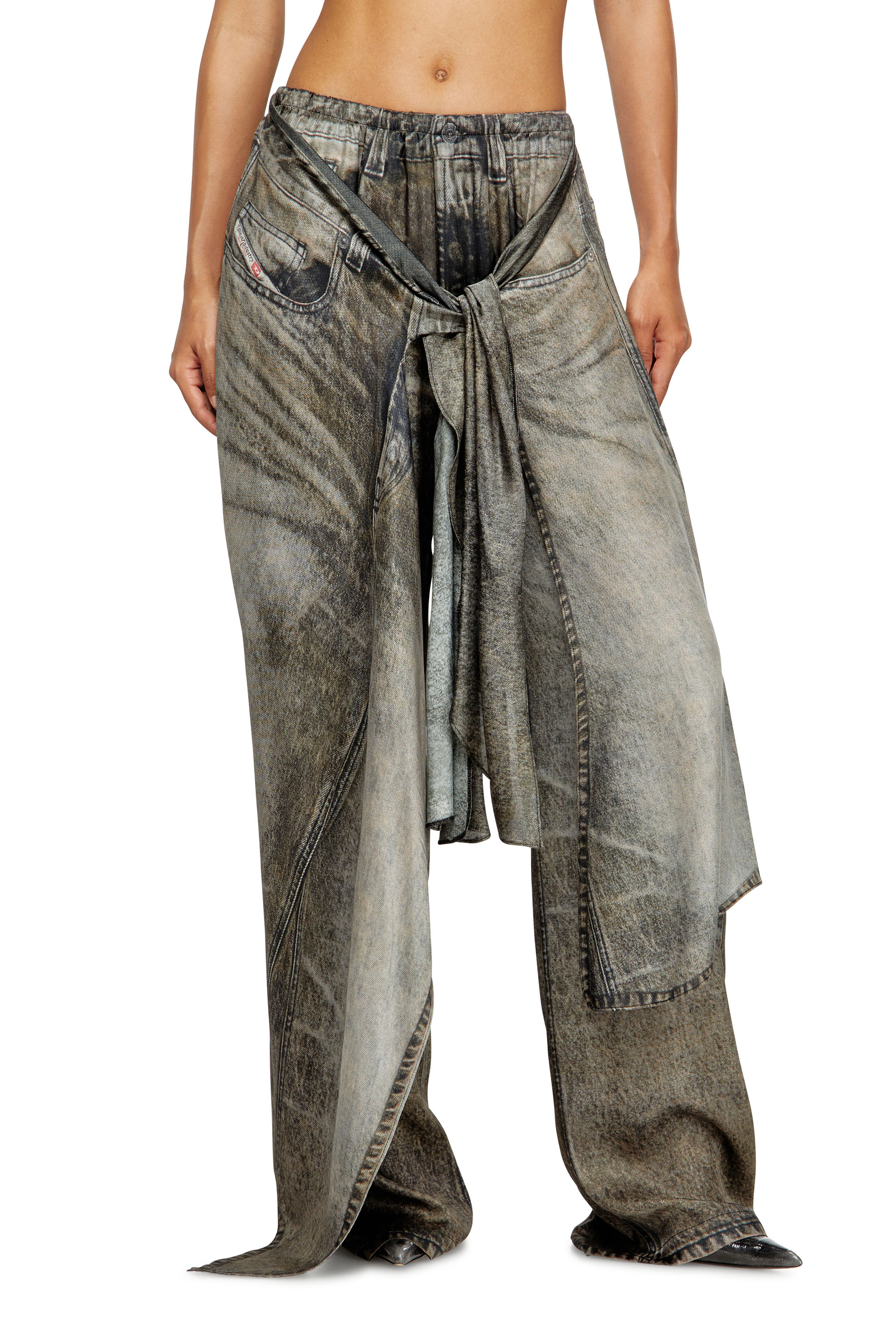 Diesel - P-ALOMA, Damen Wickel-Hose aus Viskose im Denim-Look in Grau - 3
