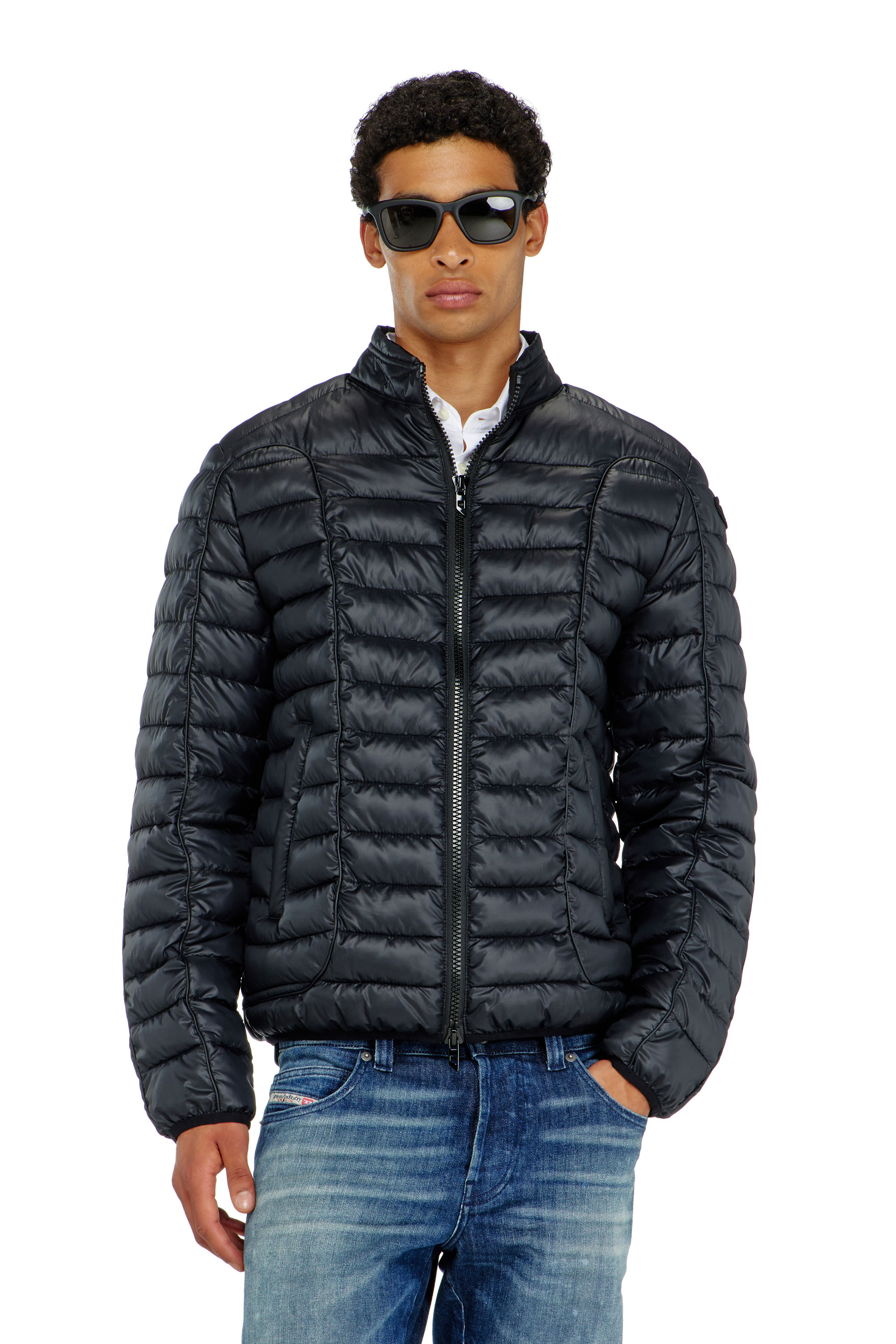 Diesel - W-PILOT-WRD, Herren Biker-inspirierte Steppjacke mit tonalen Paspeln in Schwarz - 1