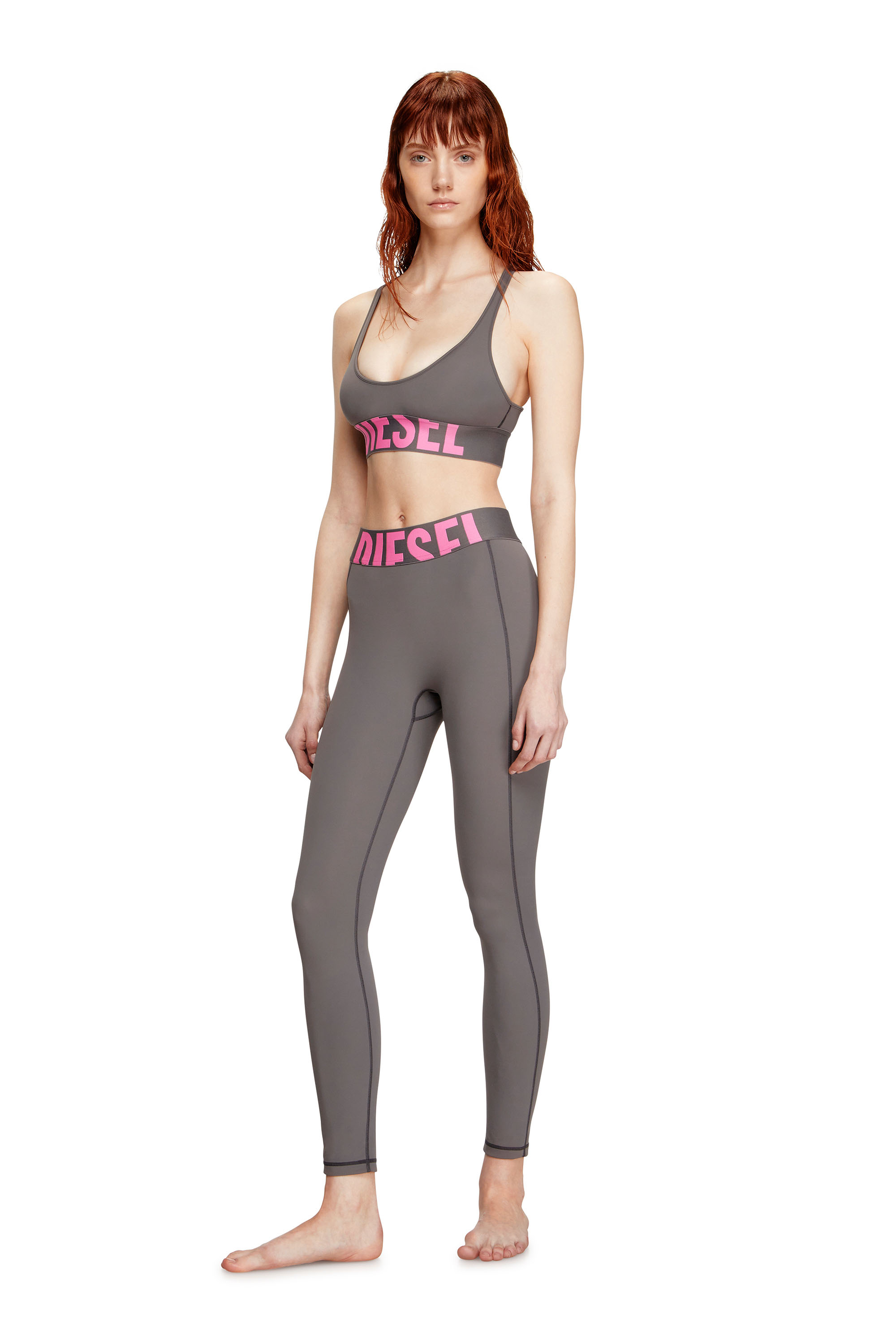 Diesel - ADELINE-D-POP, Damen Leggings aus Mikrofaser mit Cut-off-Logo in Grau - 1