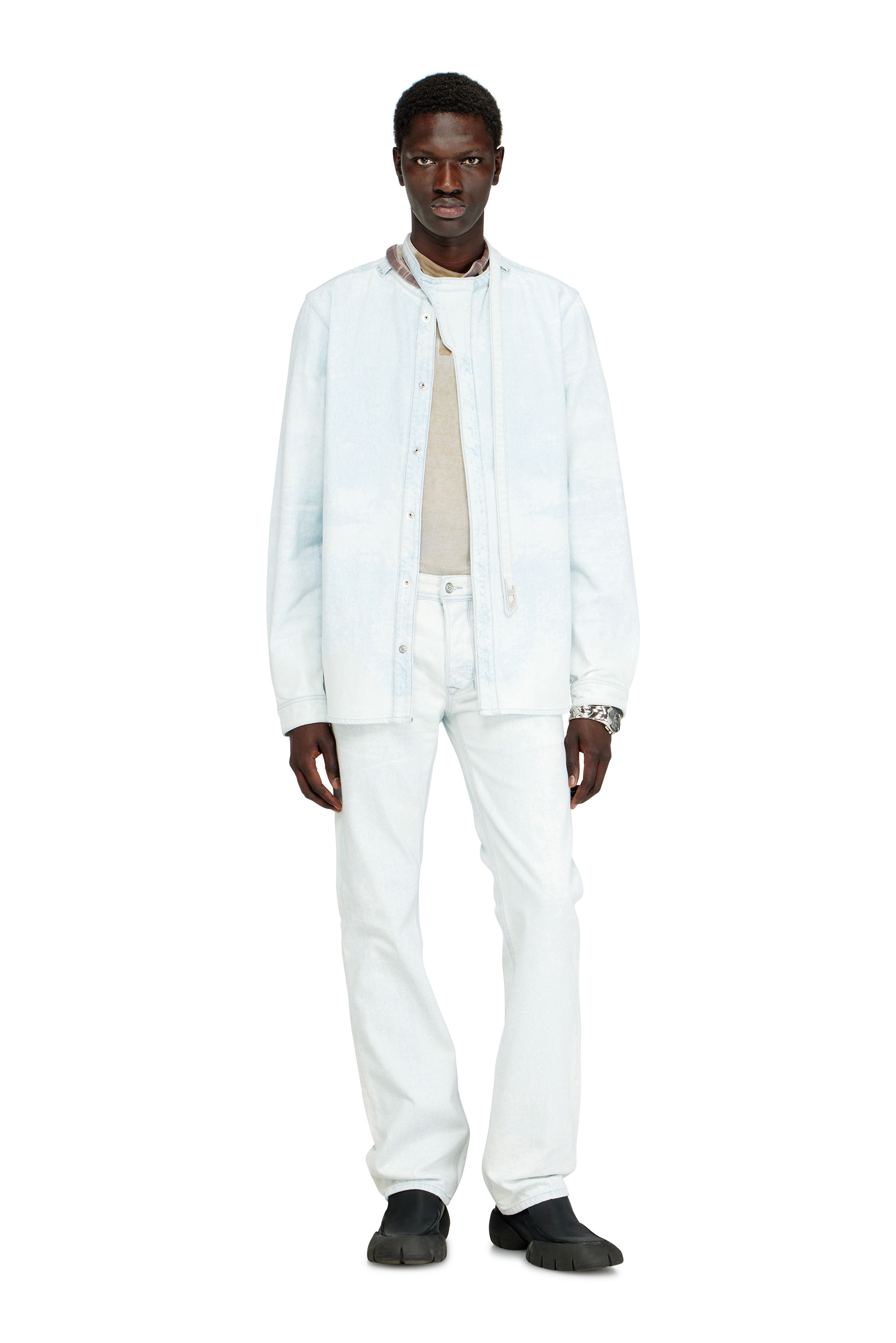 Diesel - D-TYLLAR-FSI, Herren Hemd aus eisblauem Satin-Denim in Hellblau - 1