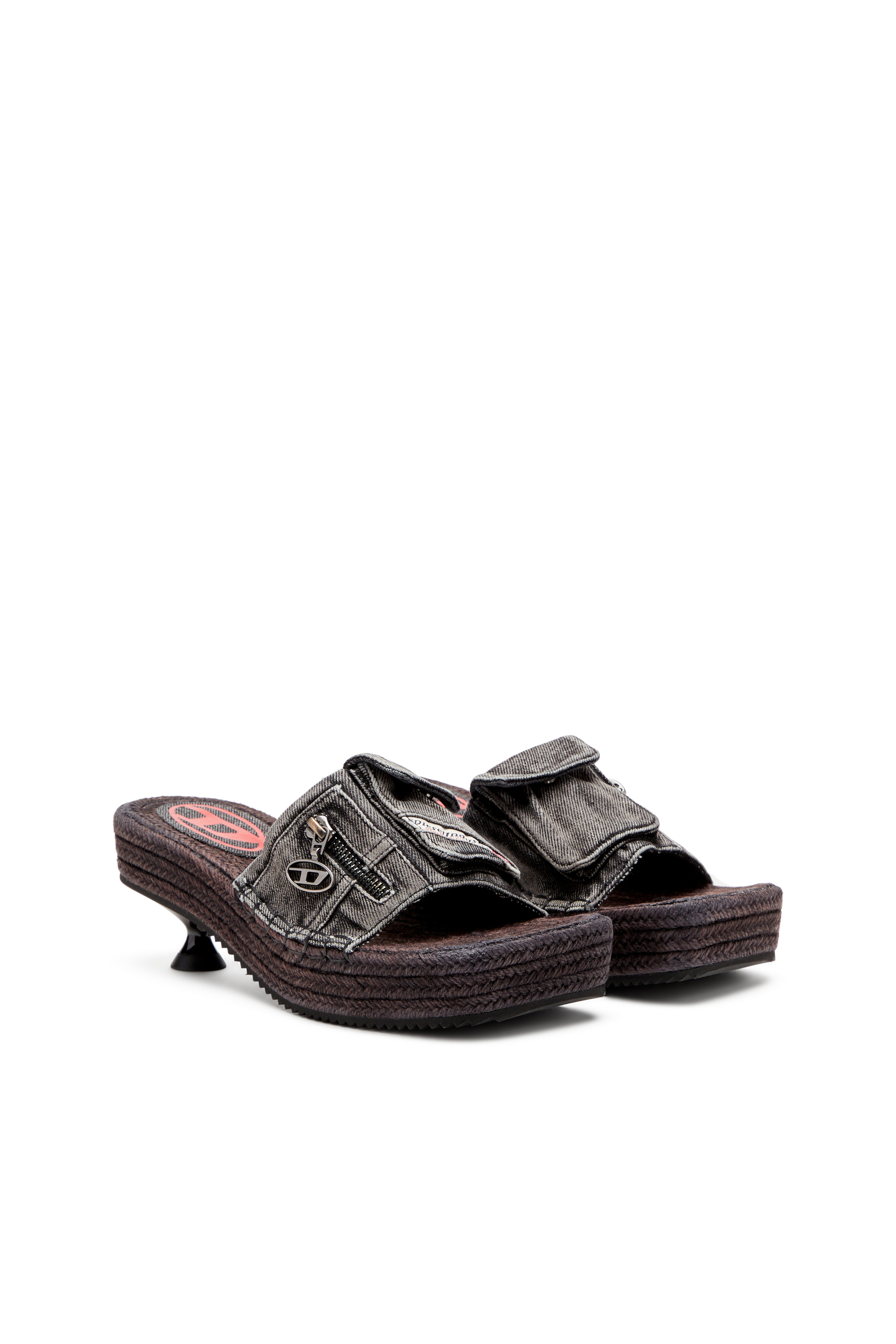 Diesel - D-IBIZA 40 PCK, Damen Espadrilles mit Absatz und Plateau aus Denim in Schwarz - 2