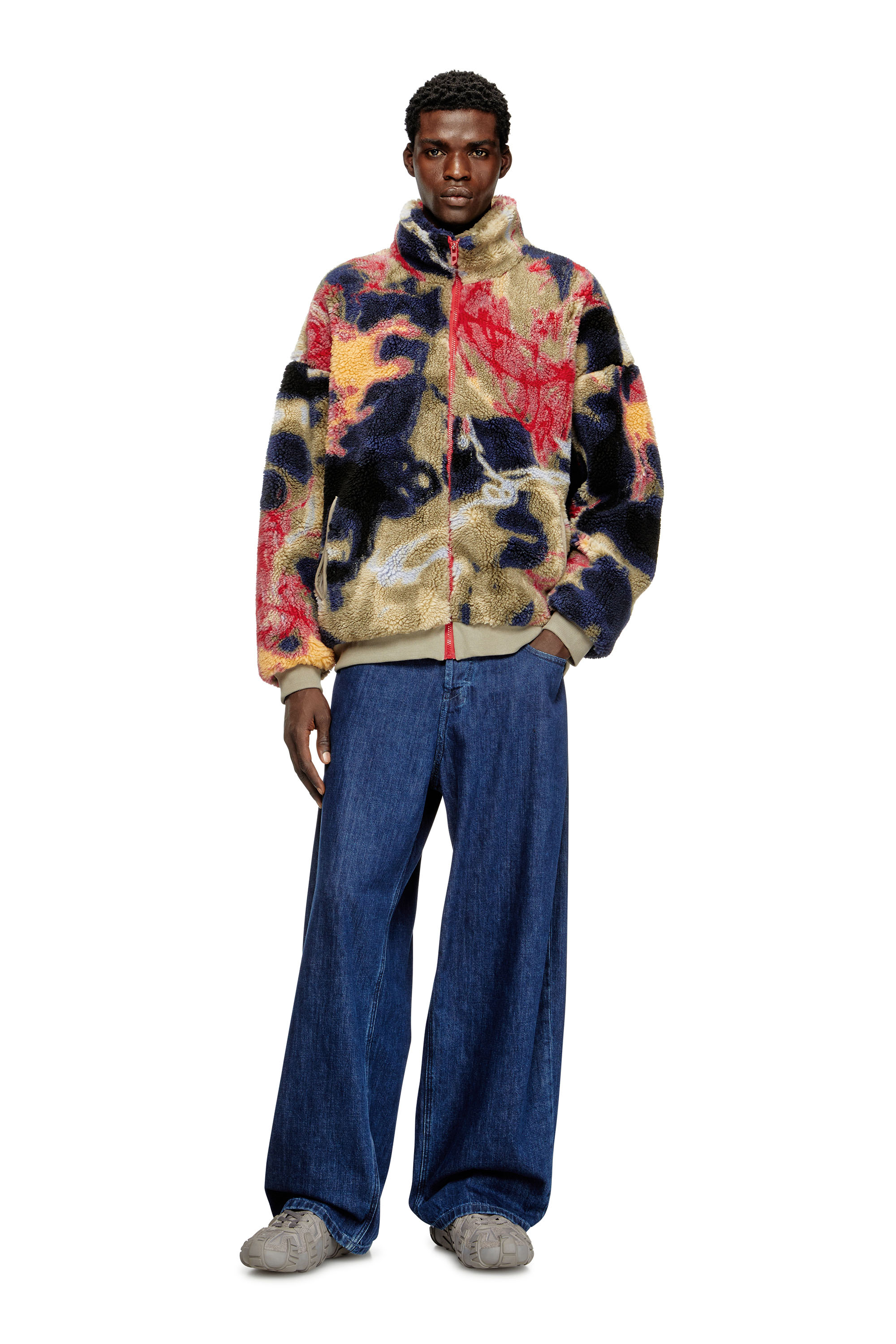 Diesel - S-LUKE, Herren Teddy-Fleece-Jacke mit Graffiti-Motiv in Beige/Schwarz - 2