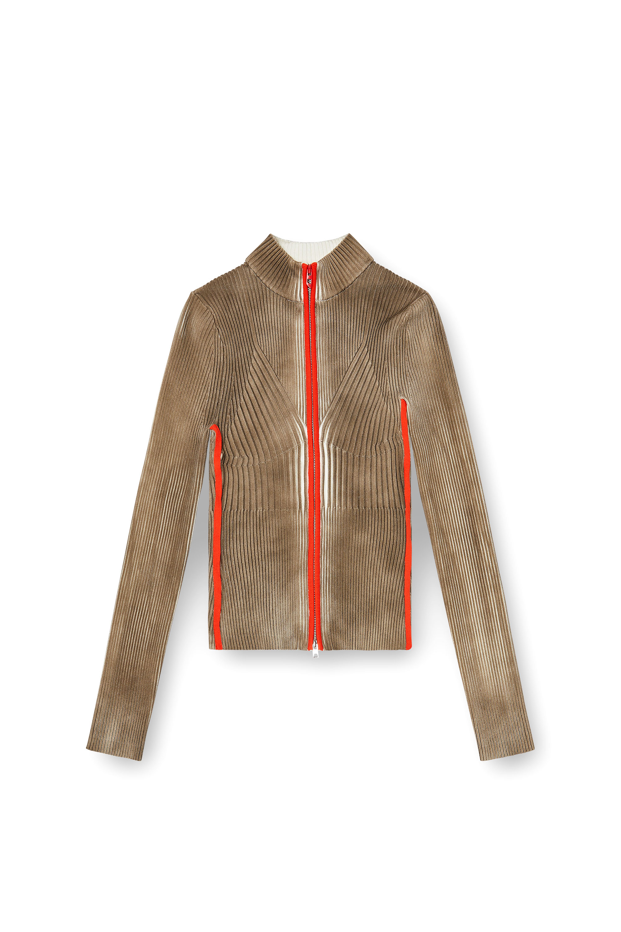 Diesel - M-SARMA, Damen Gerippte zip-Strickjacke mit kontrastierenden Streifen in Rot/Braun - 2