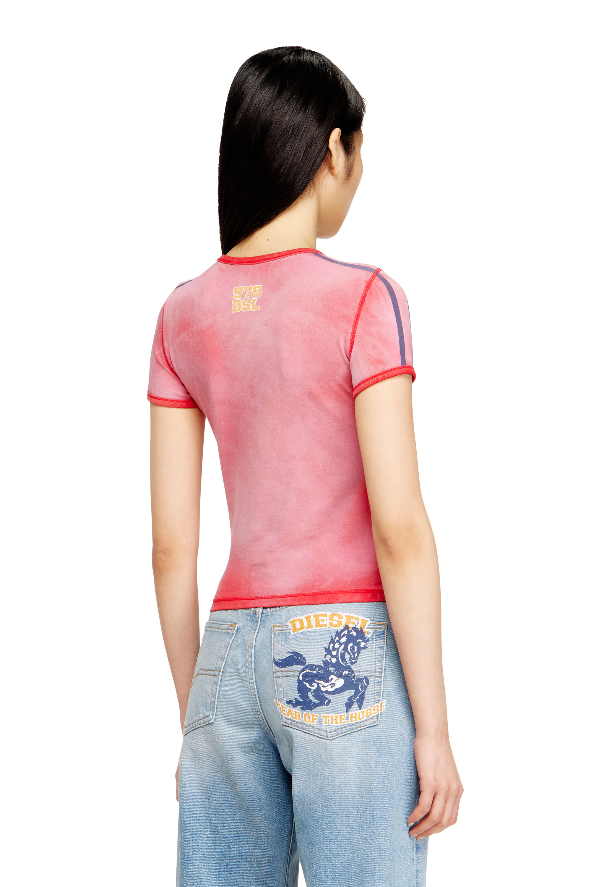 Diesel - CL-T-UNCUTIE-HORSE, Damen Baumwoll-Stretch-T-Shirt mit Pferde-Print in Rot - 4