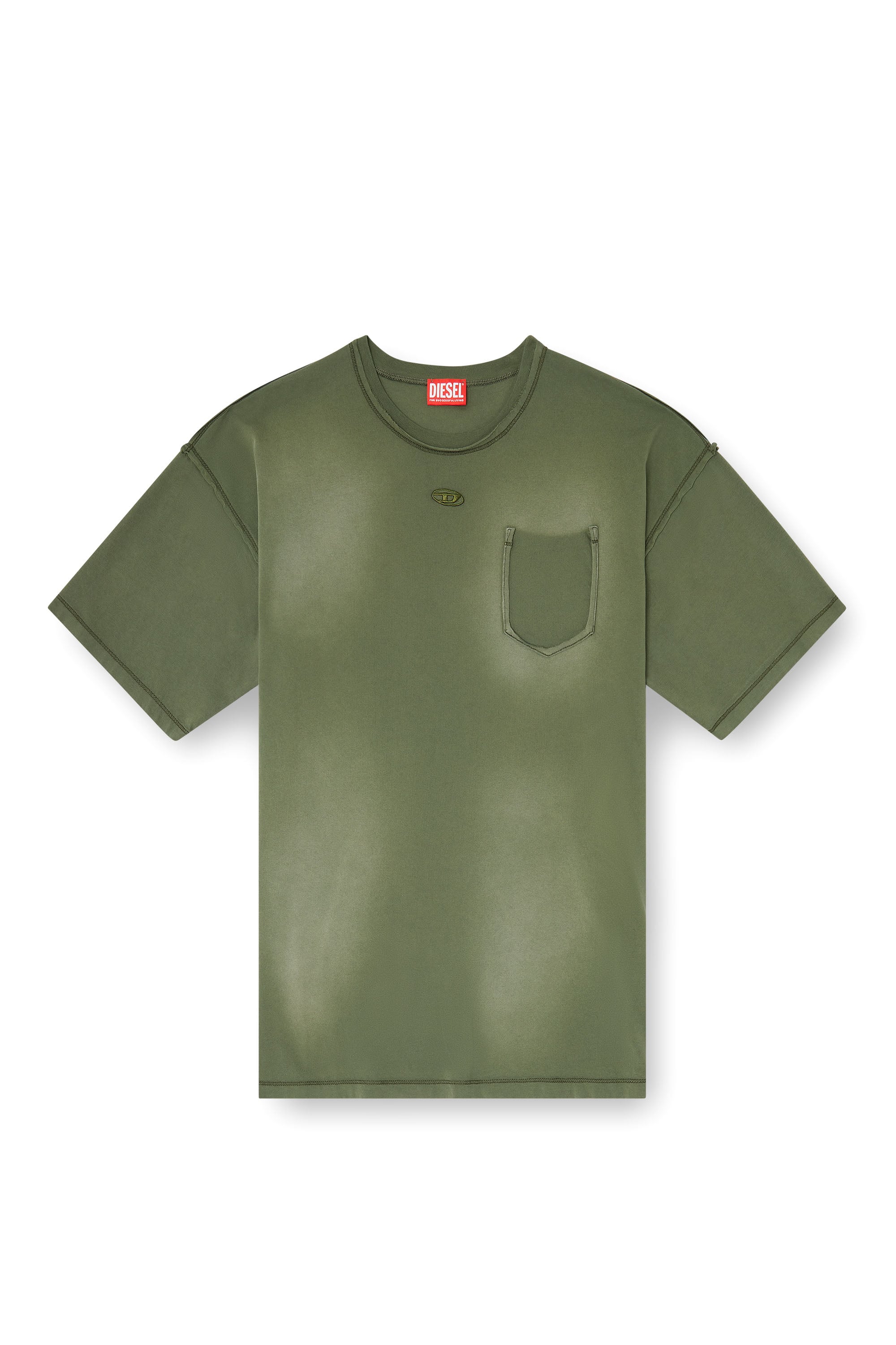Diesel - T-POCK, Herren Verwaschenes T-Shirt mit zerrissener Brusttasche in Gr&uuml;n - 3