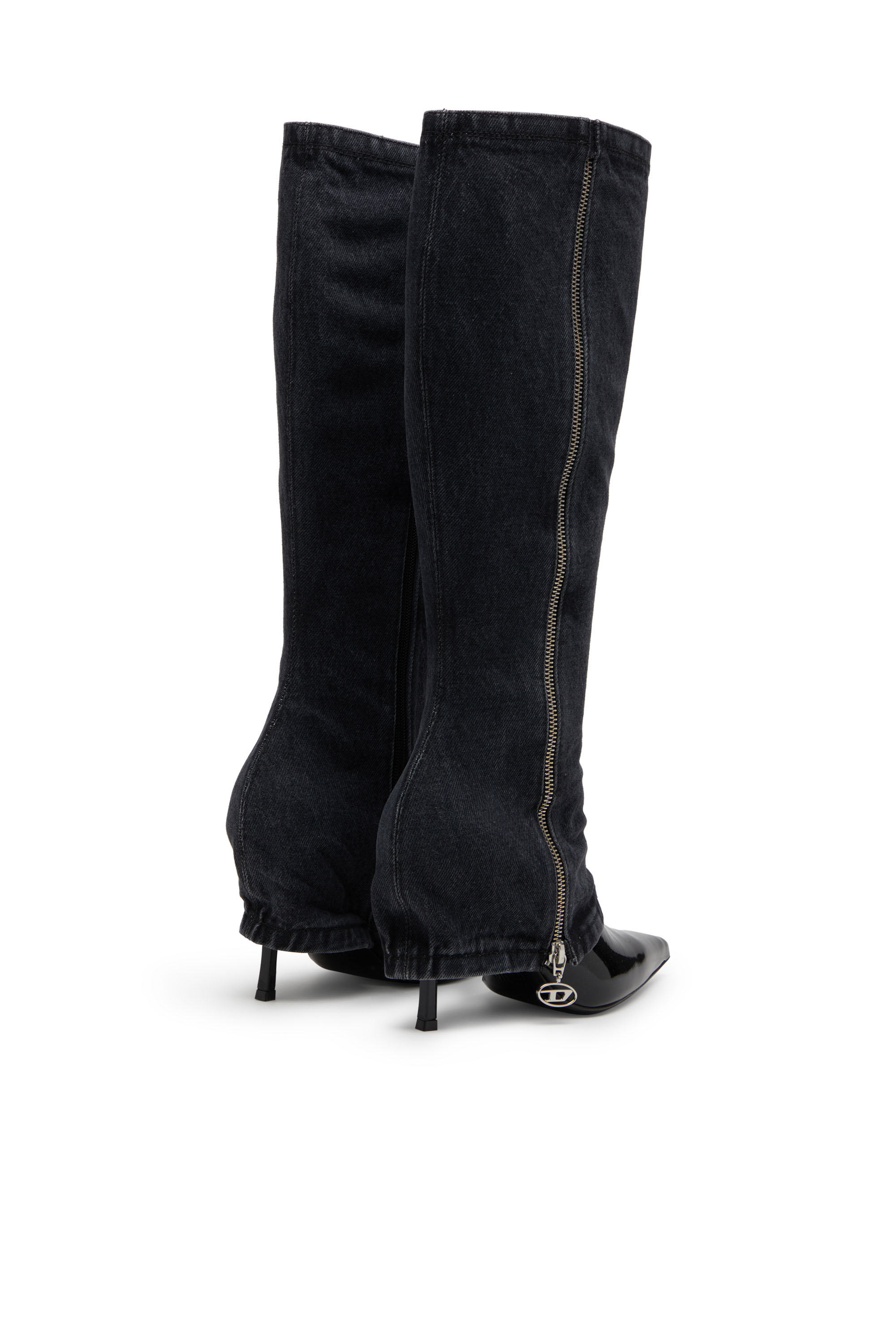 Diesel - D-VENUS TWISTED BOOT, Damen D-Venus-Stiletto-Kniestiefel mit Jeans-Trompe l'œil in Schwarz - 3