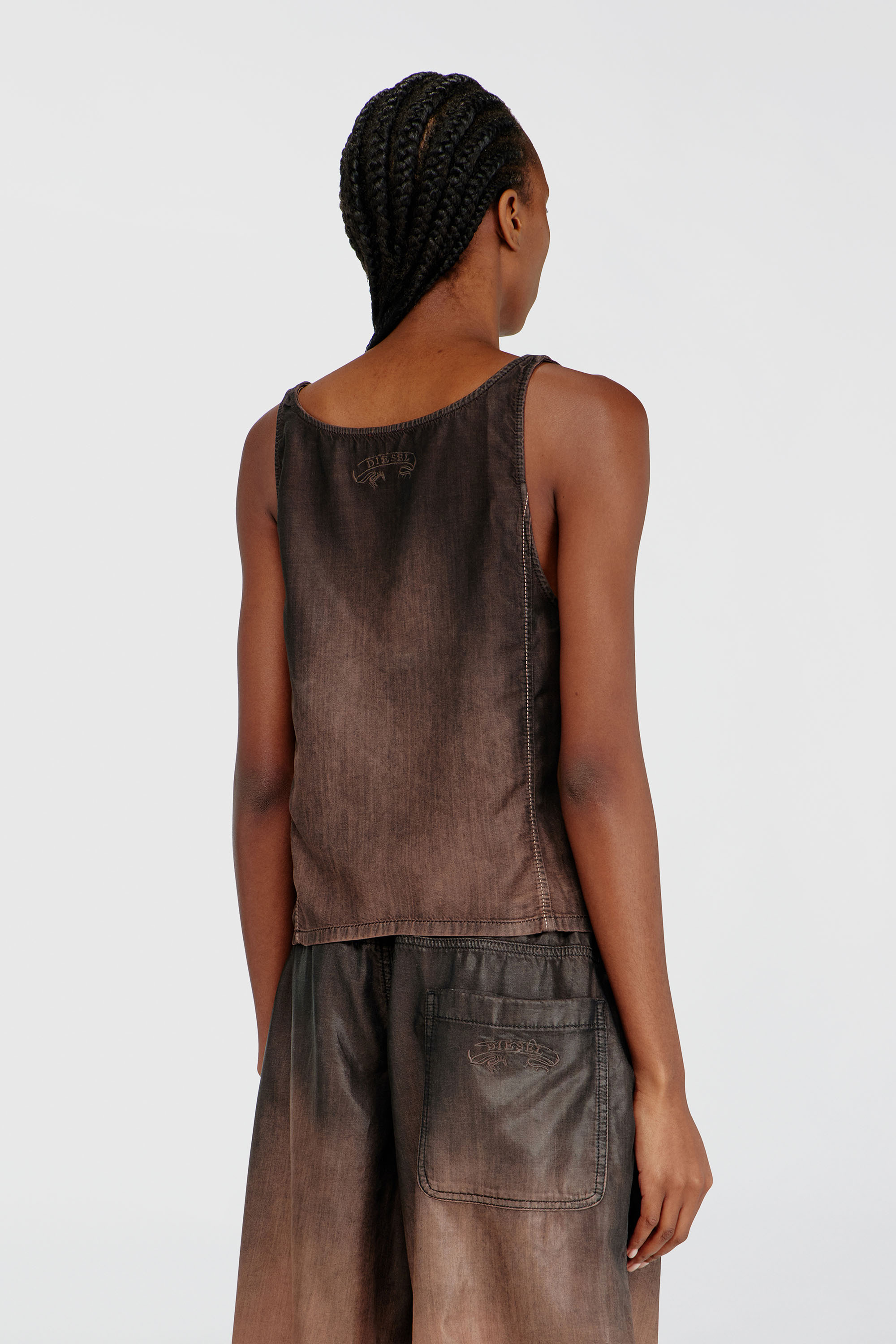 Diesel - DE-NORIAN-S, Damen Tanktop aus flie&szlig;endem, beschichtetem Denim in Braun - 4