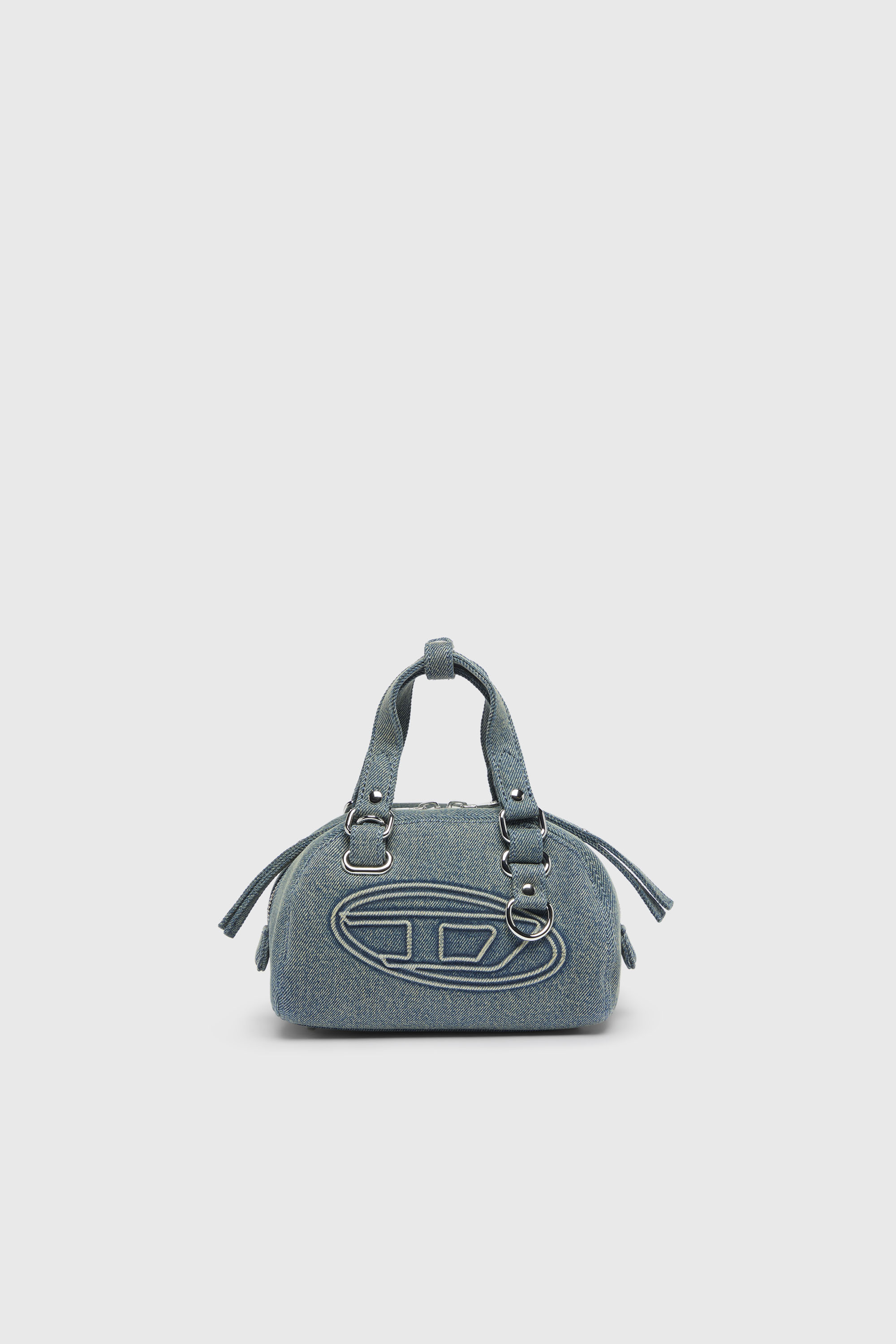 Diesel - 1DR DOME SOFT CROSSBODY, Unisex 1DR Dome-Kleine-Bowlingtasche aus Denim mit Oval D Logo in Hellblau - 1
