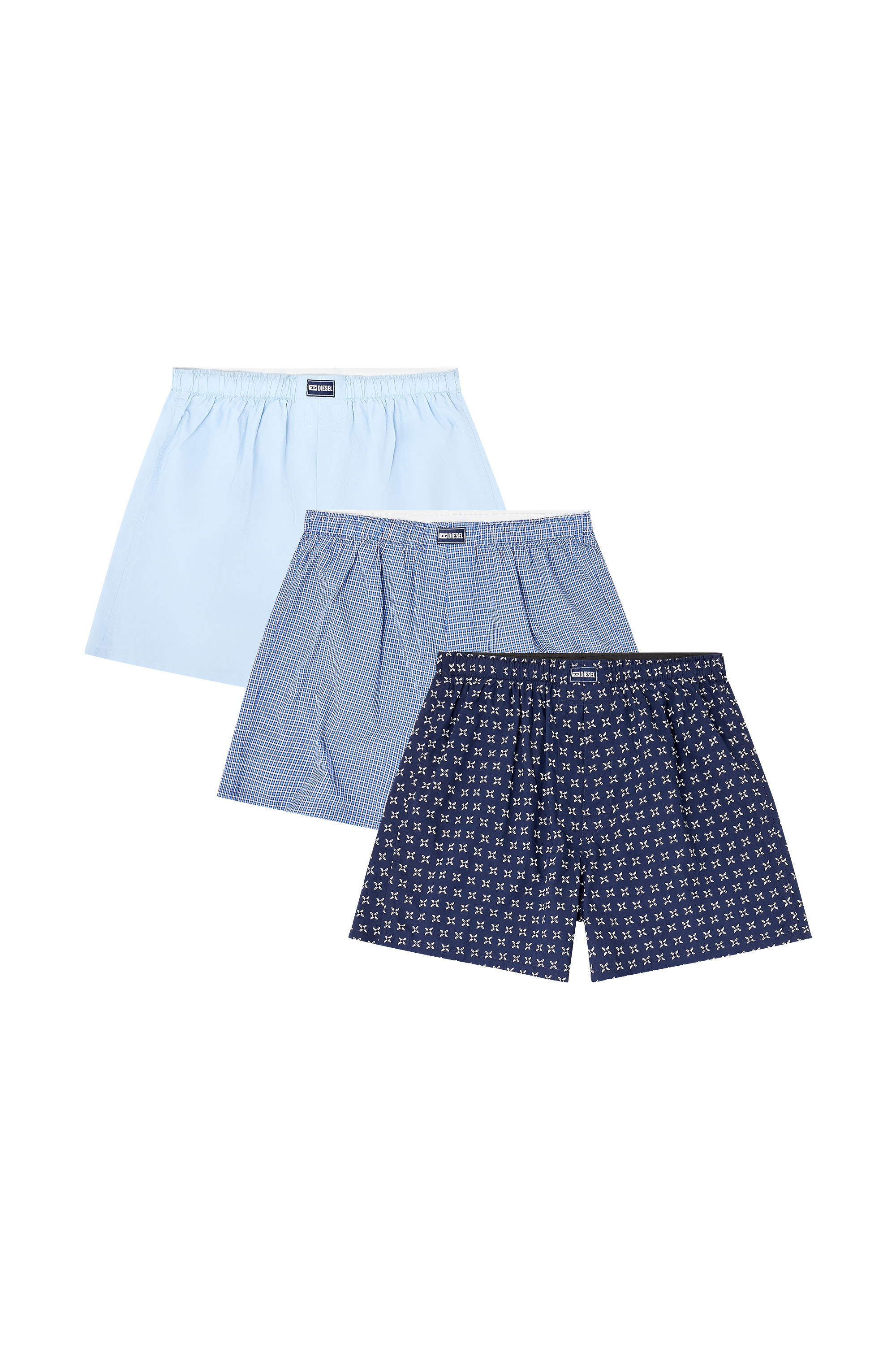 Diesel - RYAN-D-CORE-3PACK, Herren 3er-Pack Baumwoll-Boxershorts mit Allover-Print in Blau - 1