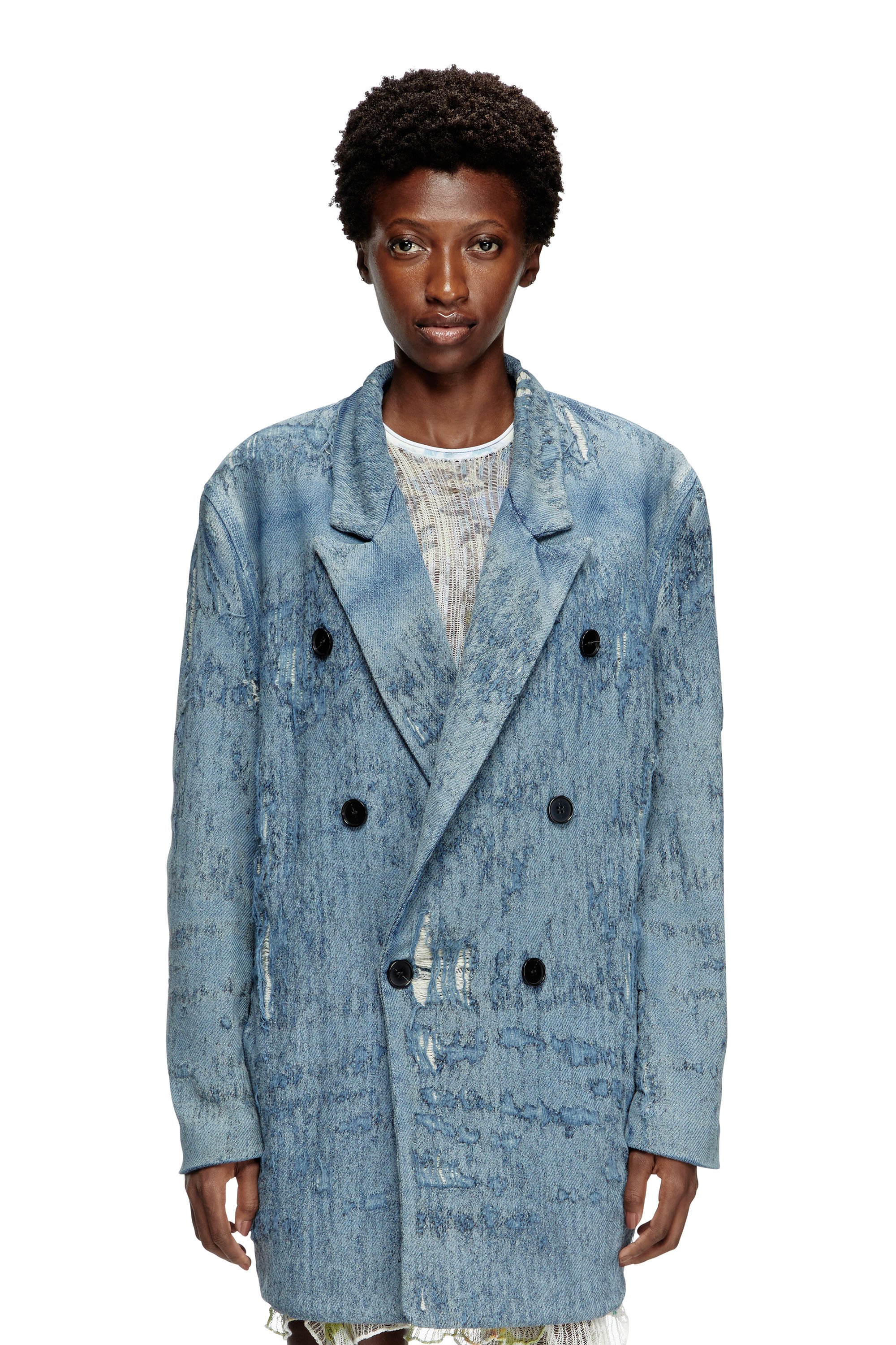 Diesel - D-PEKKA-FSG2, Unisex Blazer aus ultra-zerstörtem Jacquard-Denim in Hellblau - 1