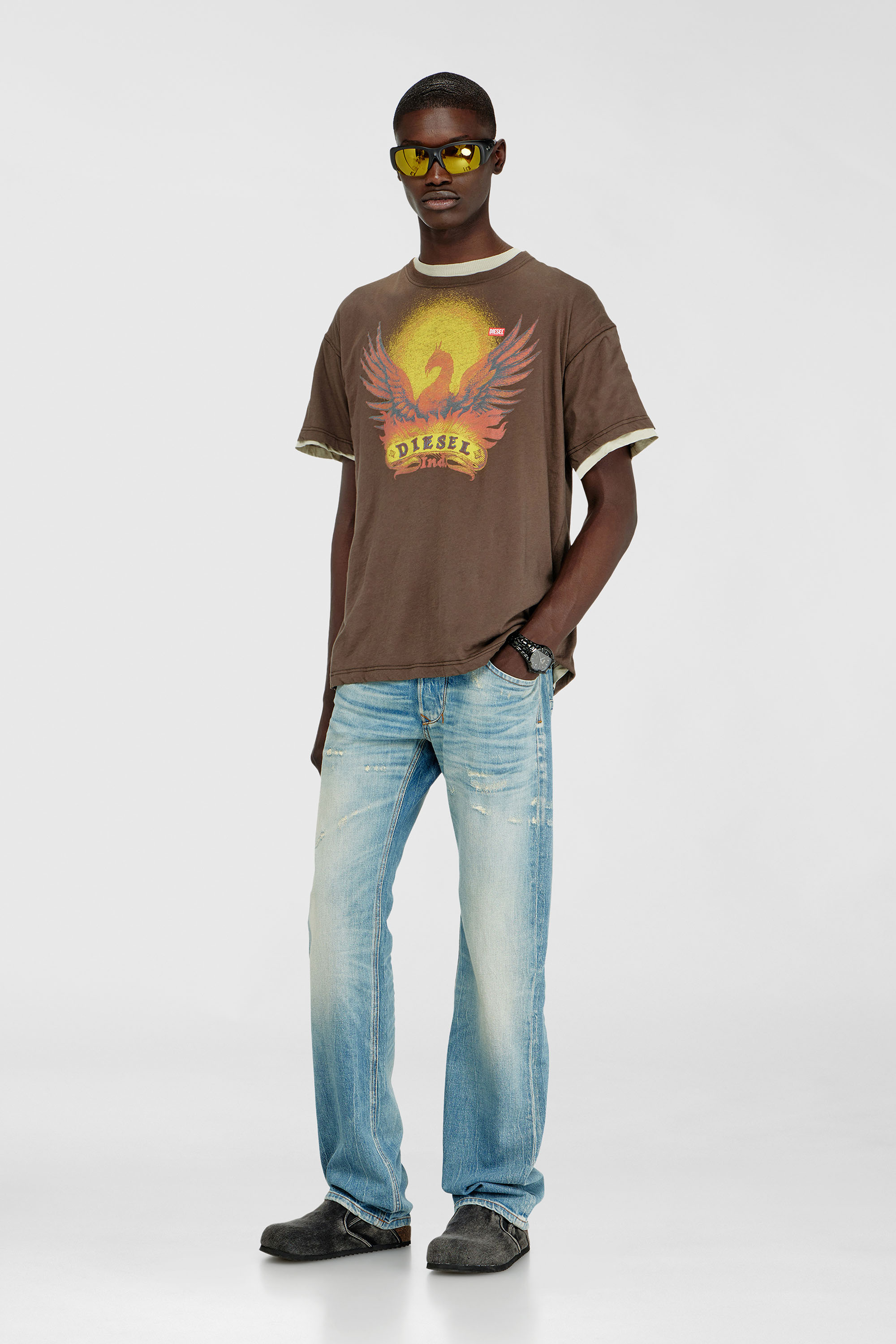 Diesel - T-NORM-AA1, Herren Regul&auml;res T-Shirt mit Ph&ouml;nix-Print in Braun - 2