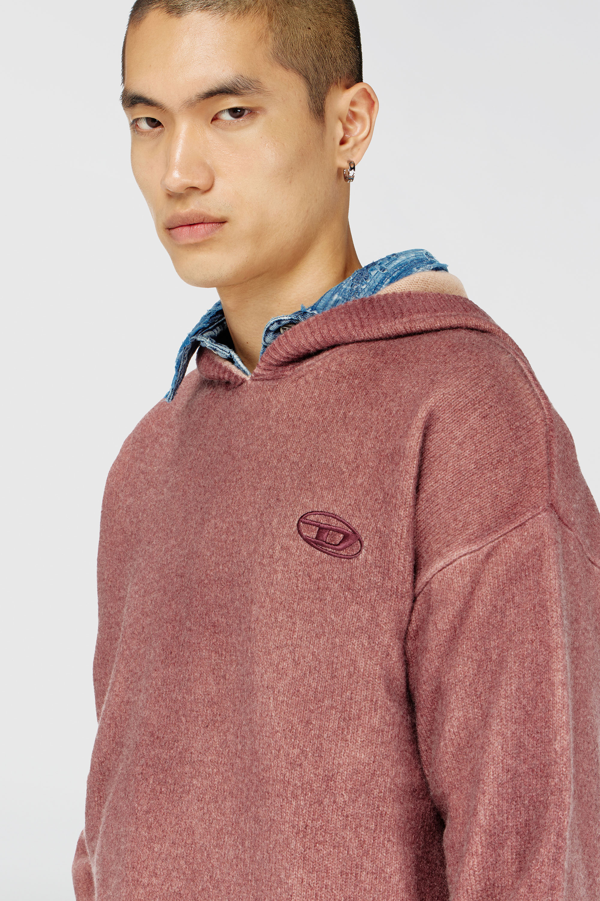 Diesel - K-PICKLED, Herren Doppelt gef&auml;rbtes Hoodie aus Wollmischstrick in Braun - 5