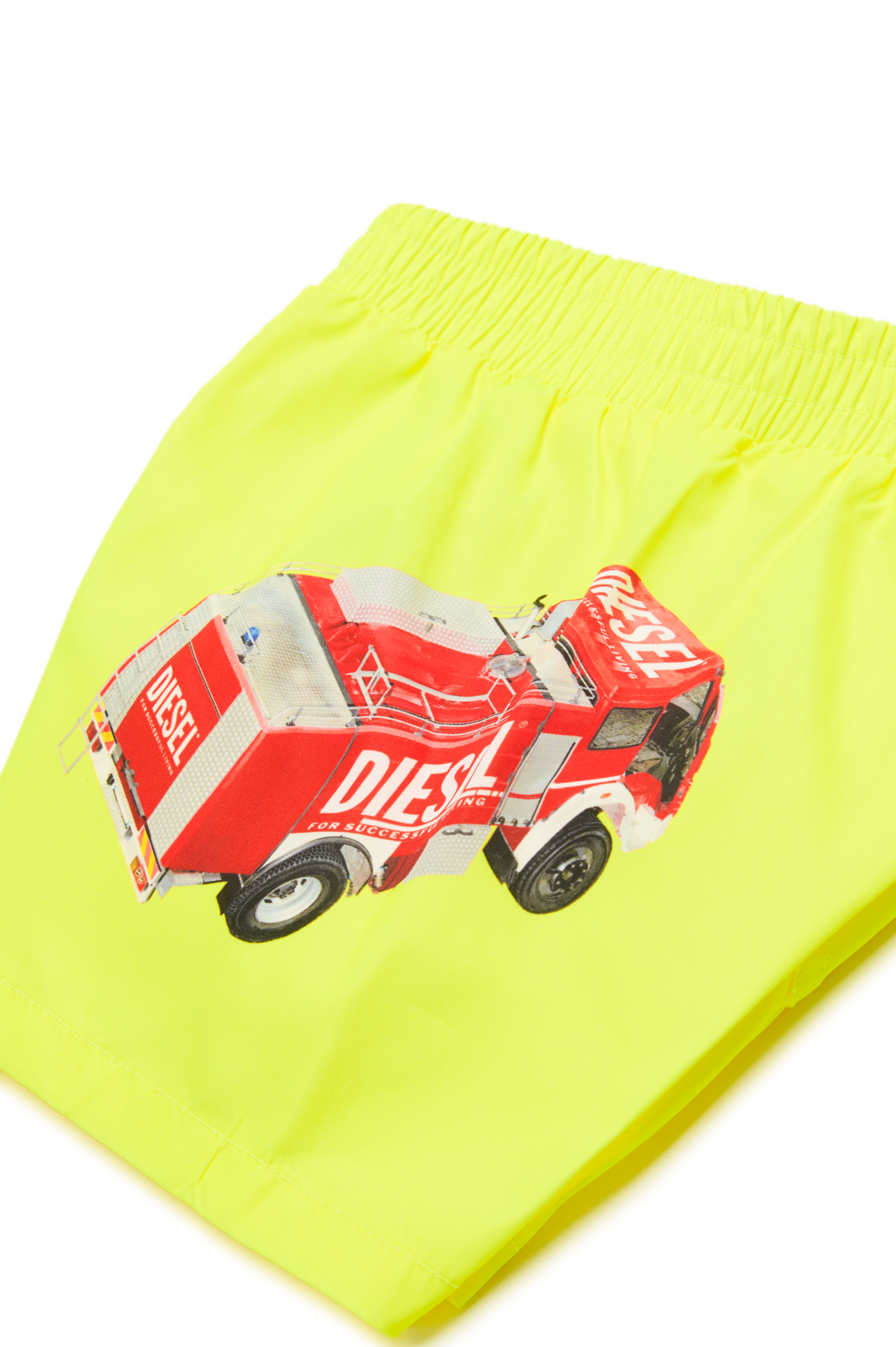 Diesel - MIPERRIB, Herren Badeshorts mit Feuerwehrauto-Print in Neongelb - 4