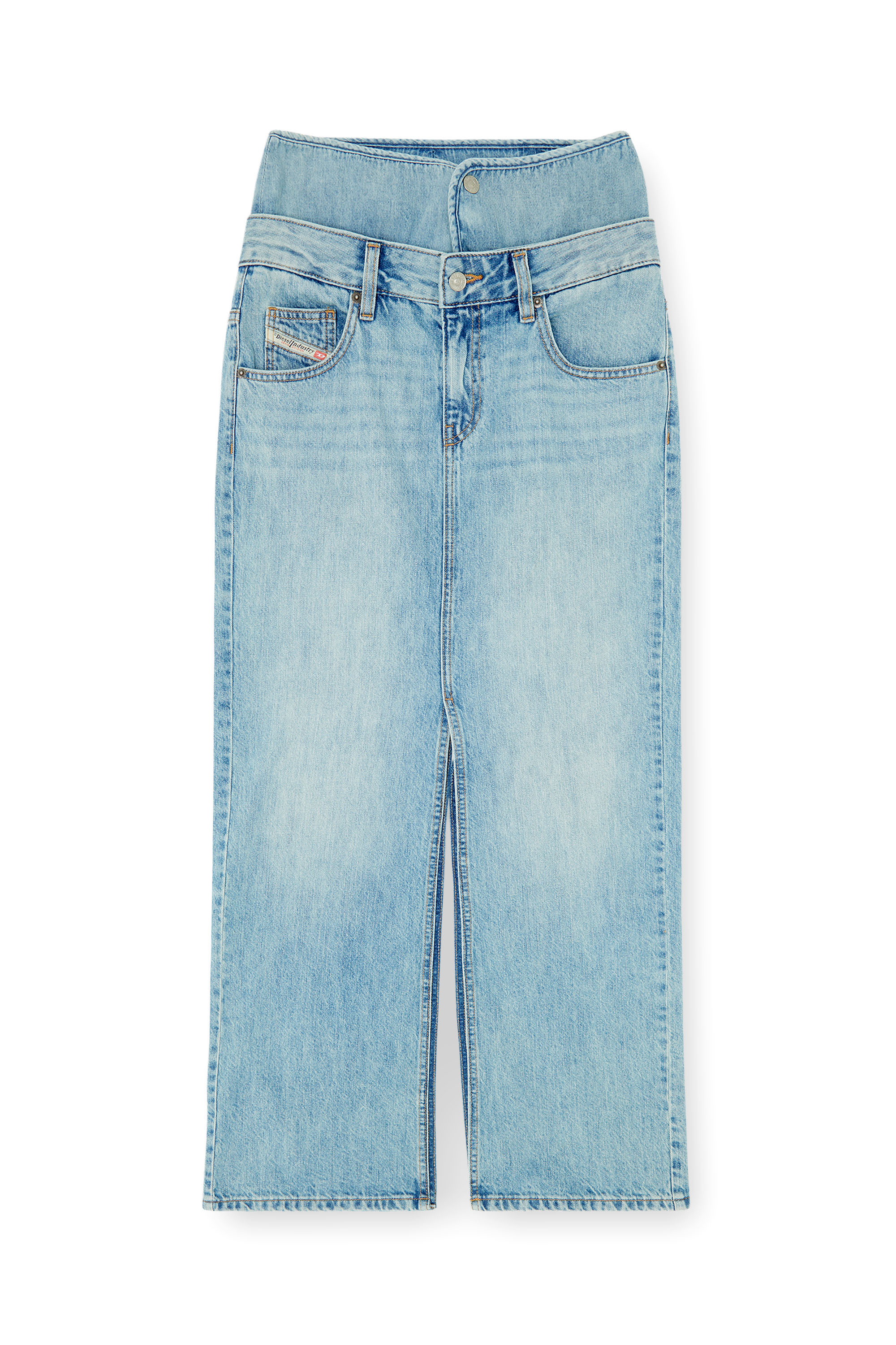 Diesel - DE-SPIVEY, Damen Jeans-Illusion Denim-Maxirock mit Schlitzen in null - 2