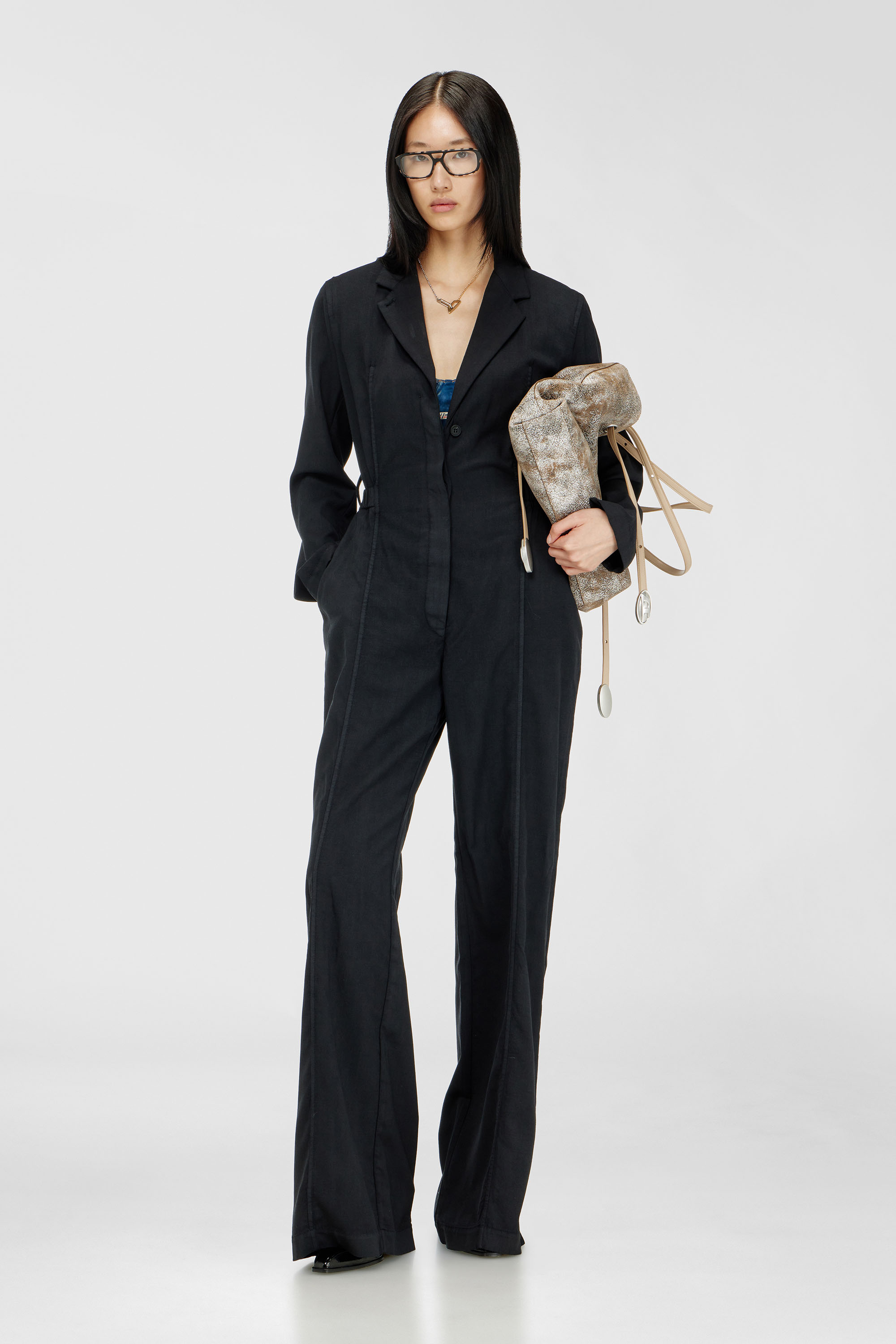 Diesel - J-AEL, Damen Blazer-Jumpsuit mit G&uuml;rtel aus stretch-wolle in Schwarz - 1
