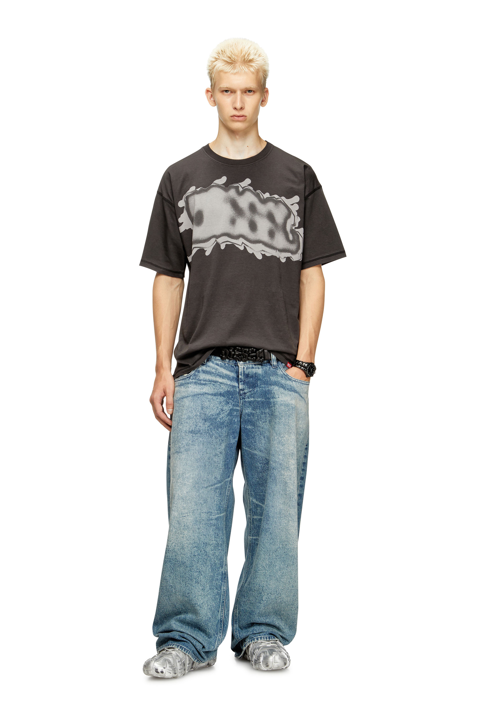 Diesel - T-LEONARD-IHBJ, Herren T-Shirt mit Graffiti-Print in Dunkelgrau - 2