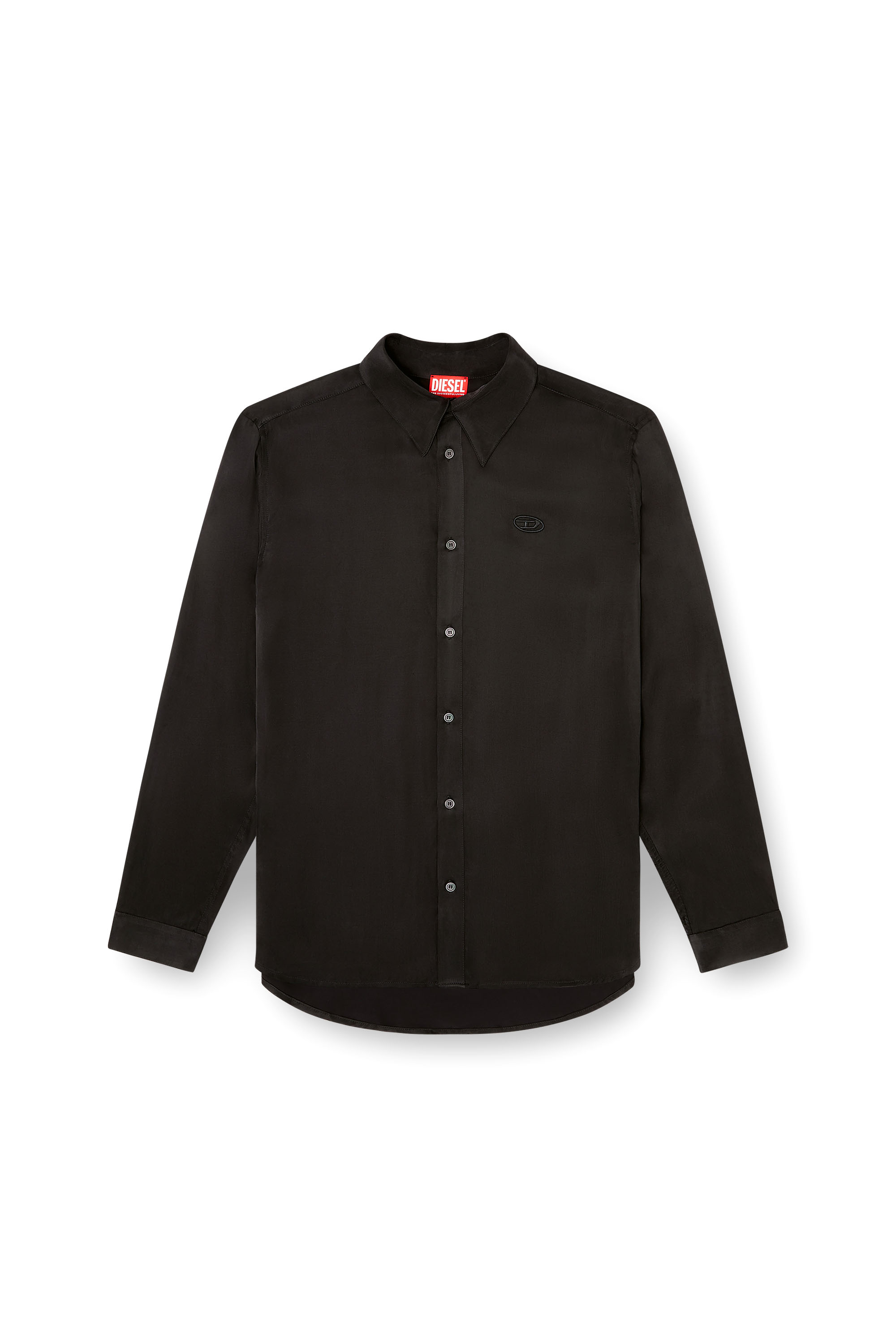 Diesel - S-SIMPLY-AJFU, Herren Hemd aus Cupro mit eingesticktem Logo in Schwarz - 3