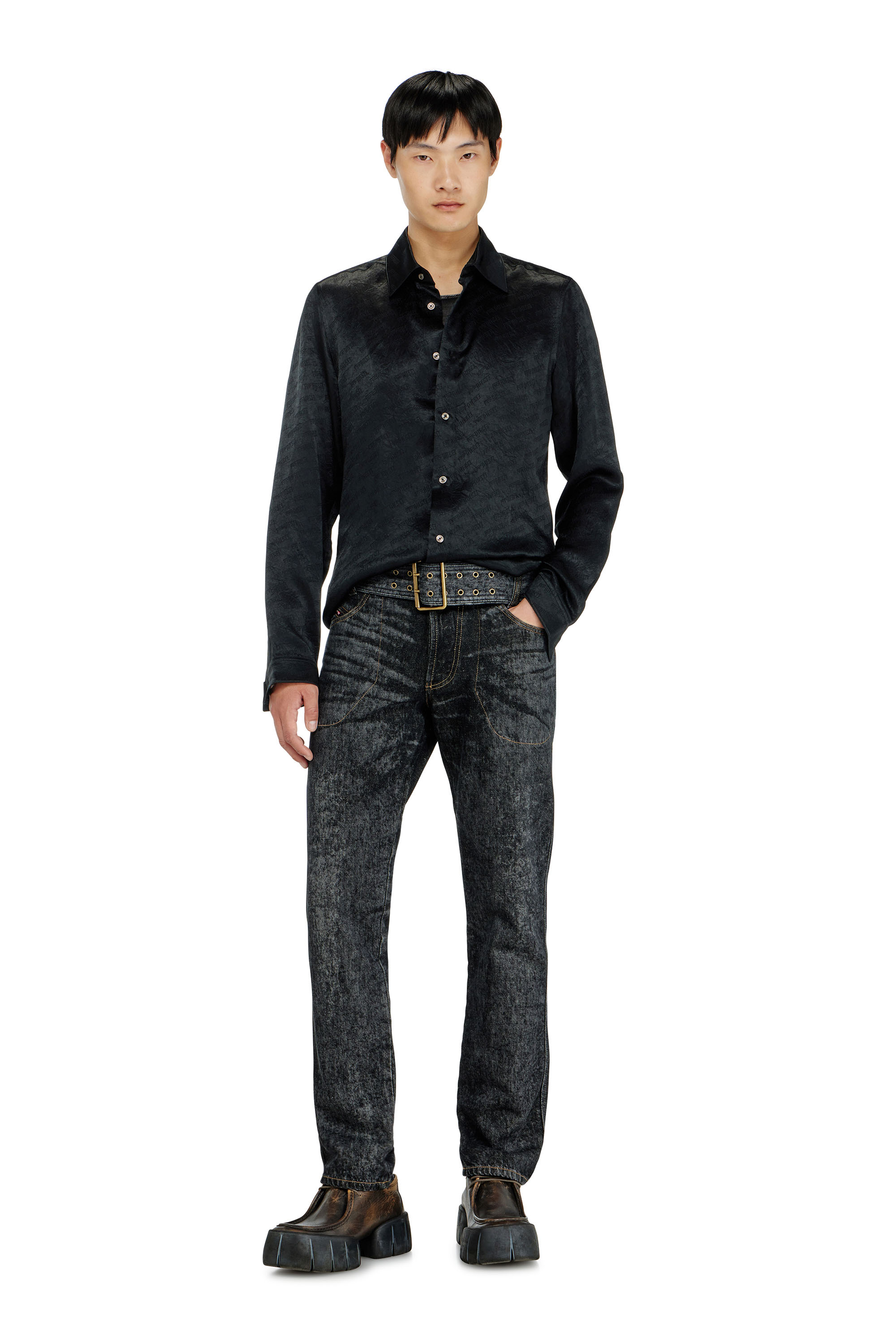 Diesel - S-KINNY-EFBZ, Herren Shirt aus logo-jacquard-crinkled-satin in null - 1