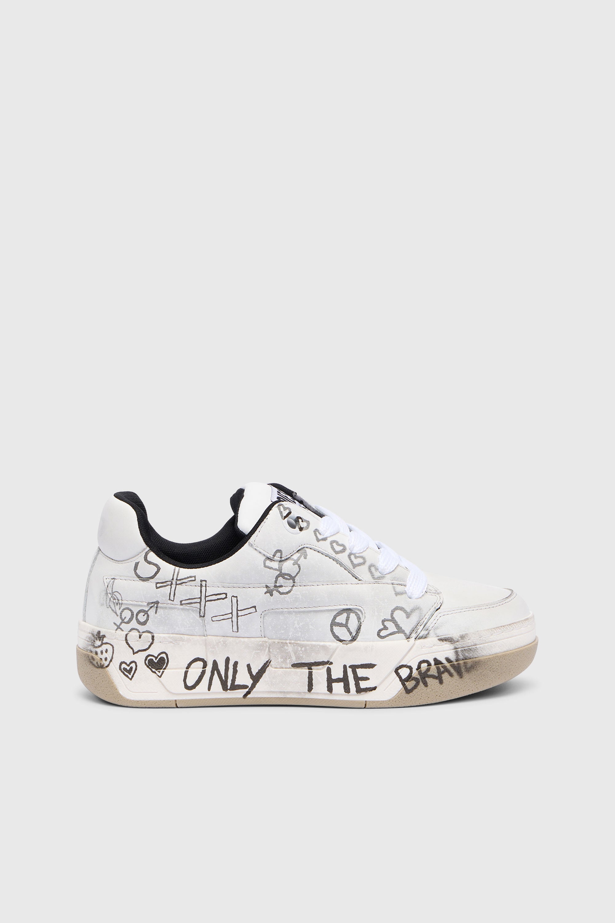 Diesel - S-D-OLLIE LOW W, Damen D-Ollie-Ledersneaker mit Graffiti-Print in Wei&szlig;/Braun - 1