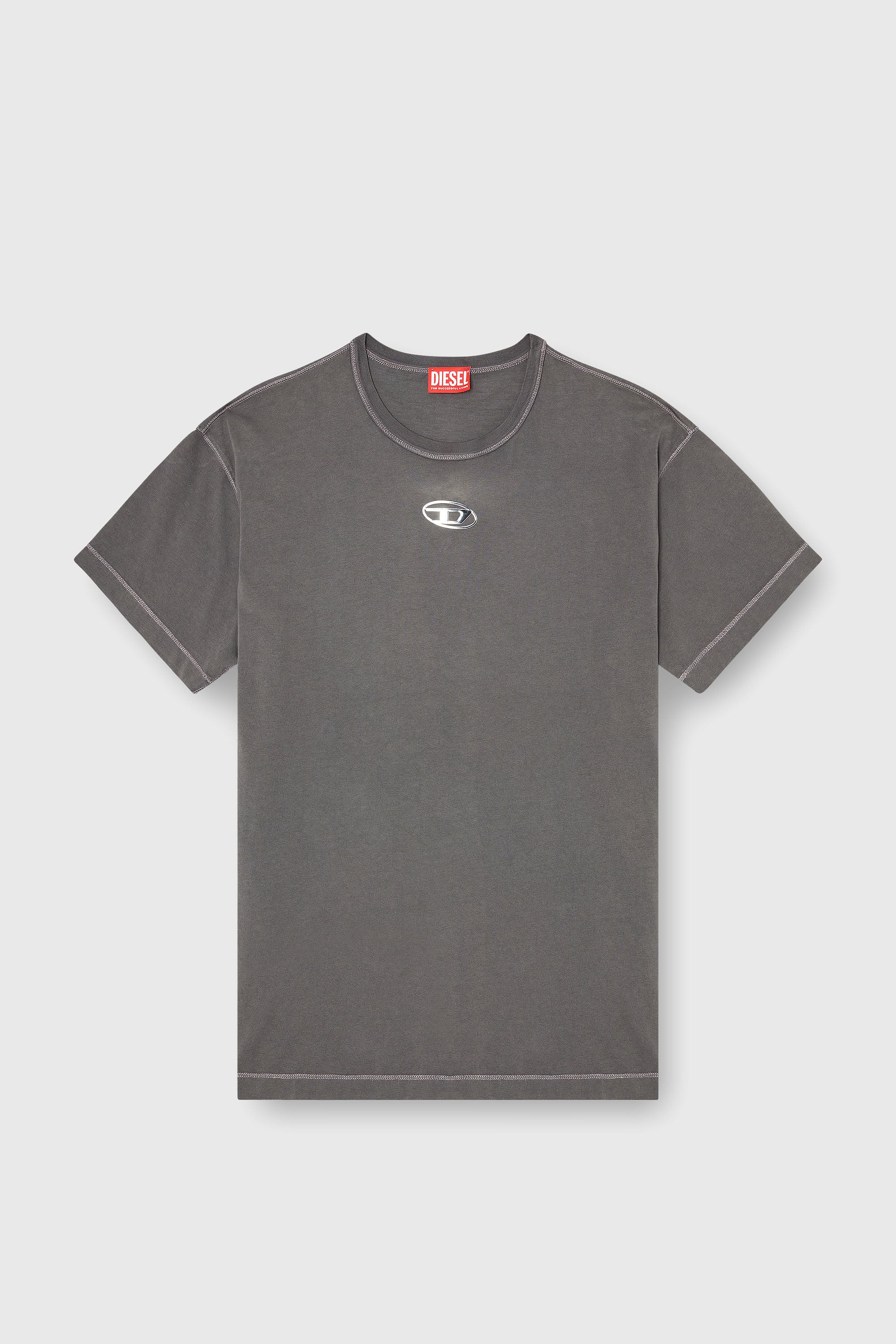 Diesel - T-NORM-IOD, Herren Leichtes Baumwoll-T-Shirt mit metallischem ovalem D-Logo in Grau - 2