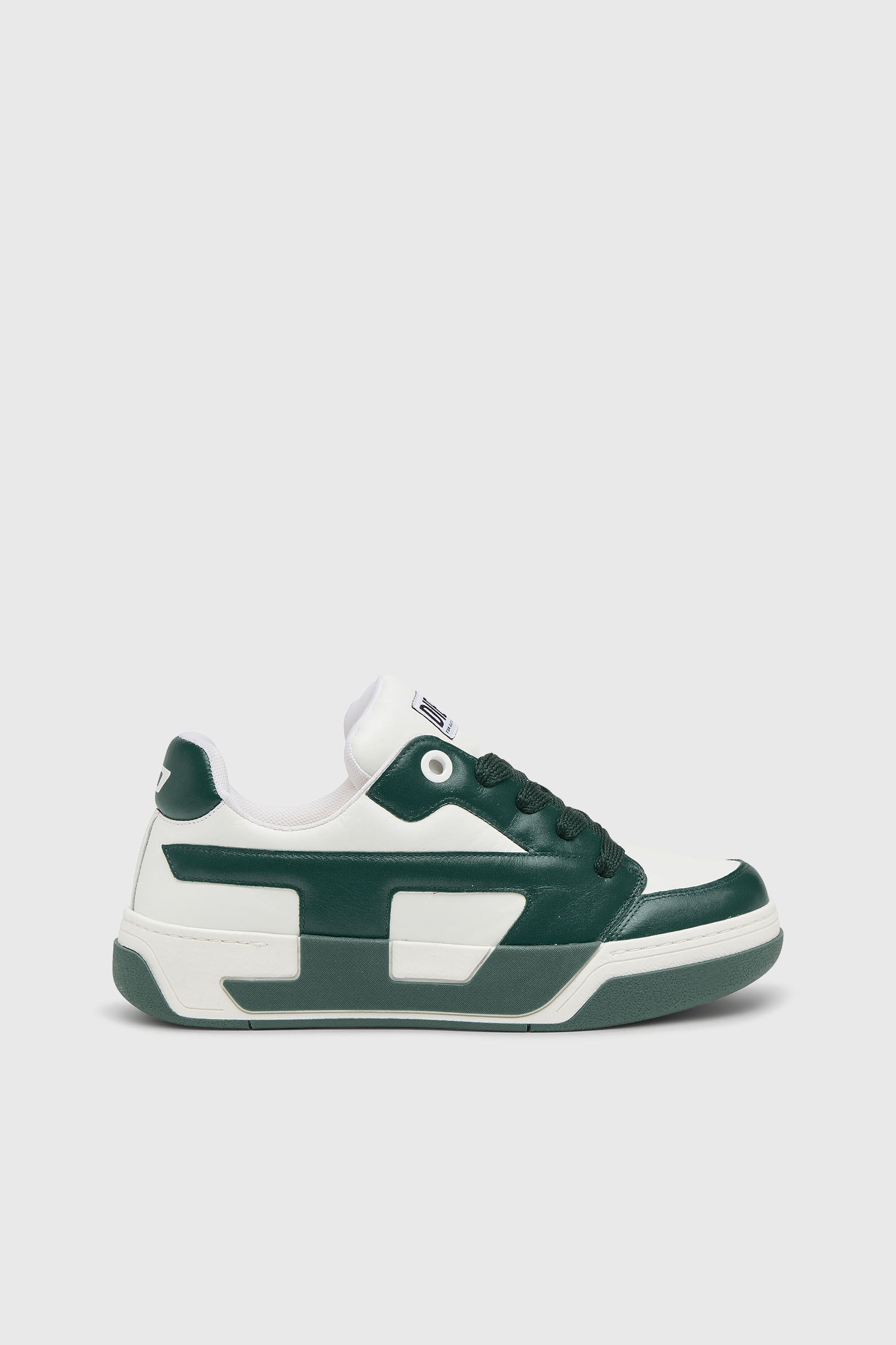 Diesel - S-D-OLLIE LOW, Herren D-Ollie-Sneakers aus Leder im Colour-Block-Design in Wei&szlig;/Gr&uuml;n - 1
