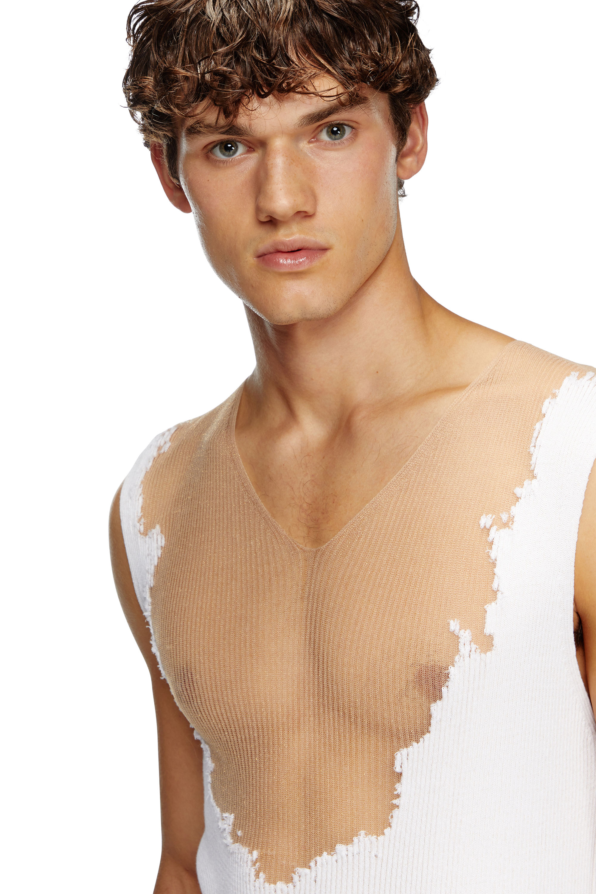 Diesel - K-ORAZIO, Man's Knit tank top with devoré sweat stains in White - 5