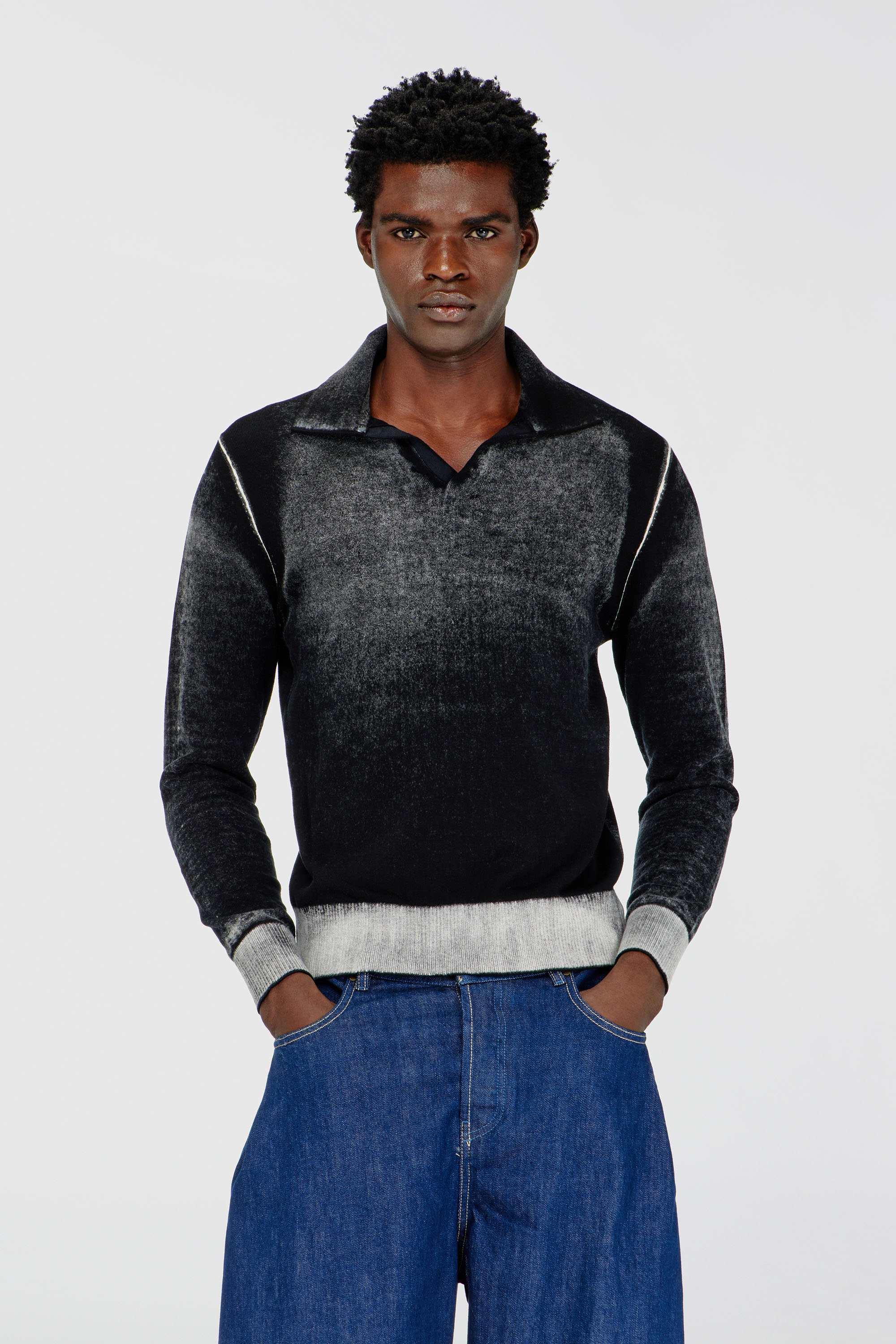 Diesel - K-LORENZO, Herren Polo-Pullover mit Reverse-Print in Schwarz - 1