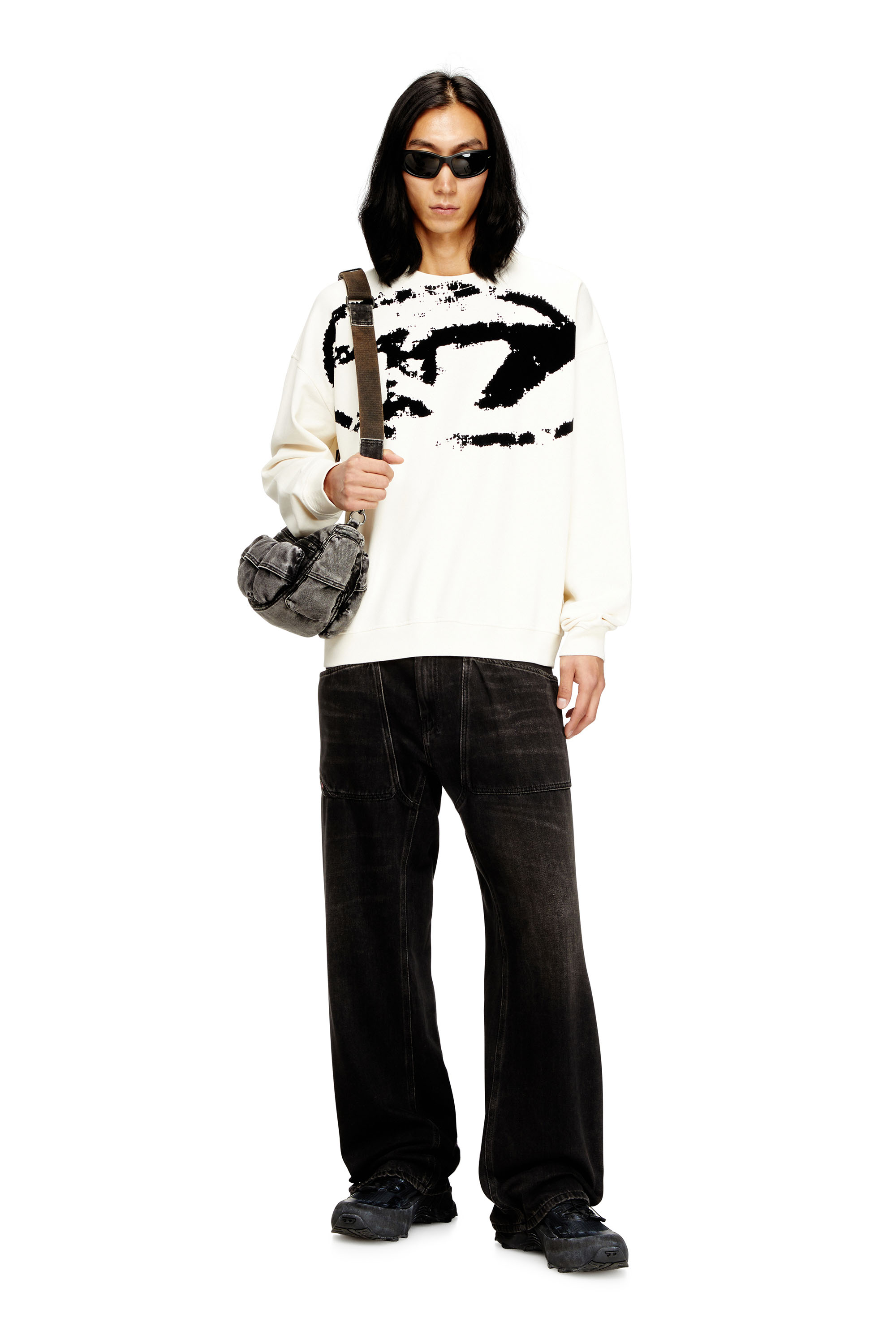 Diesel - S-BOXT-N5, Herren Sweatshirt mit beflocktem Distressed-Logo in Weiss/Schwarz - 2