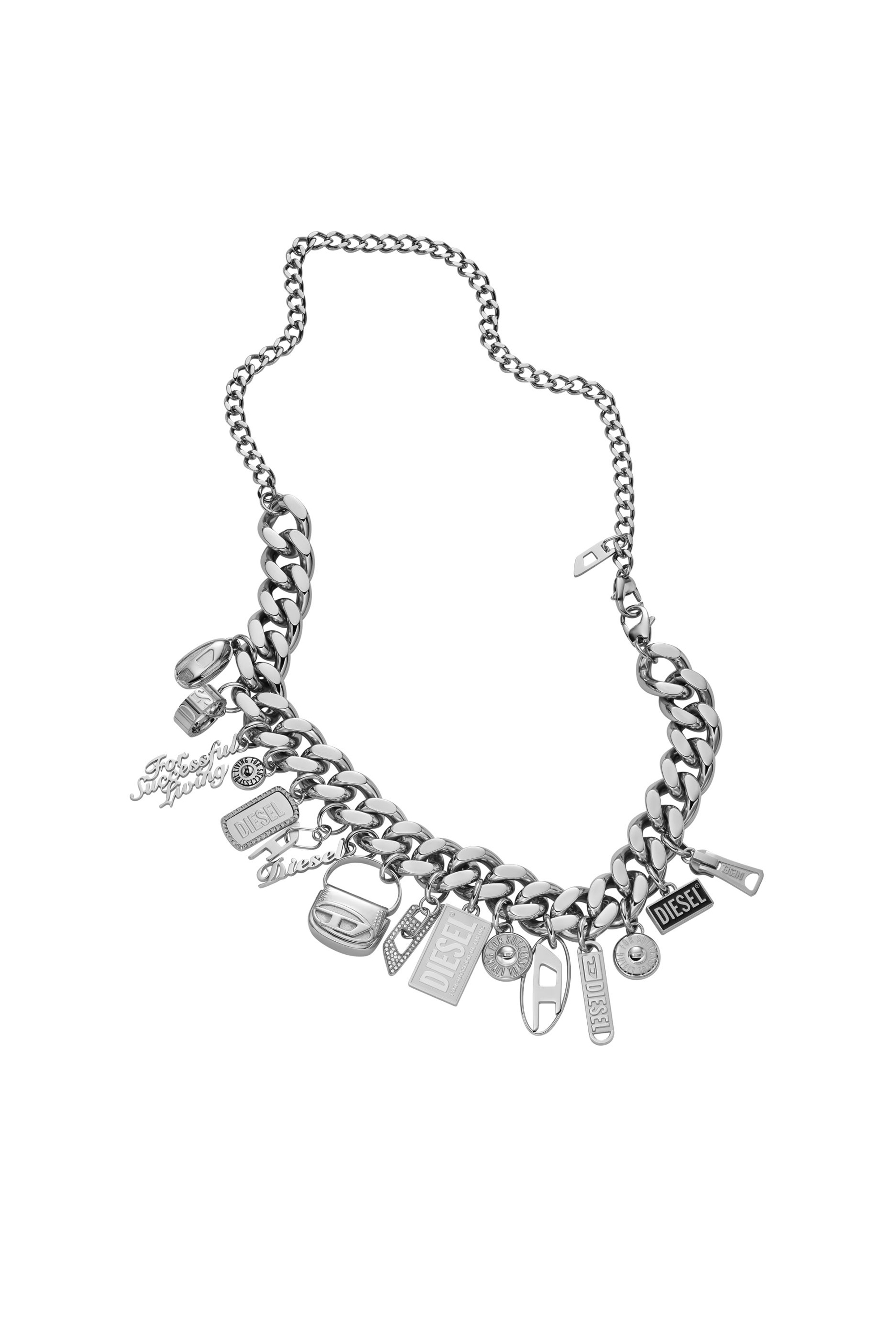 Diesel - DX1521 JEWEL, Unisex Gliederhalskette mit Anhänger aus Edelstahl in Silber - 2
