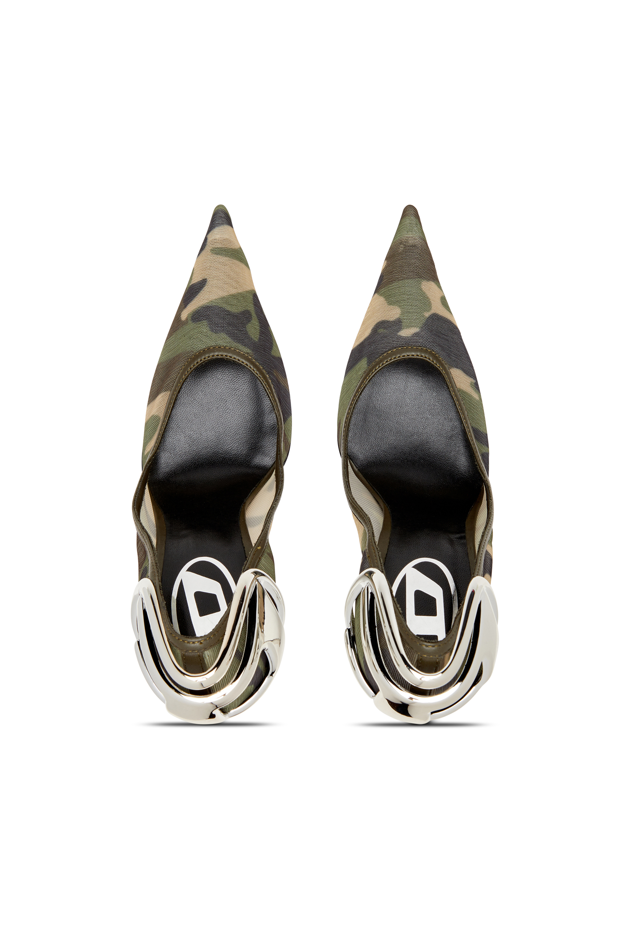 Diesel - D-TEN&HALF P, Damen Pumps aus Camouflage-Mesh mit geschwungenem Absatz in Armeegrün - 4