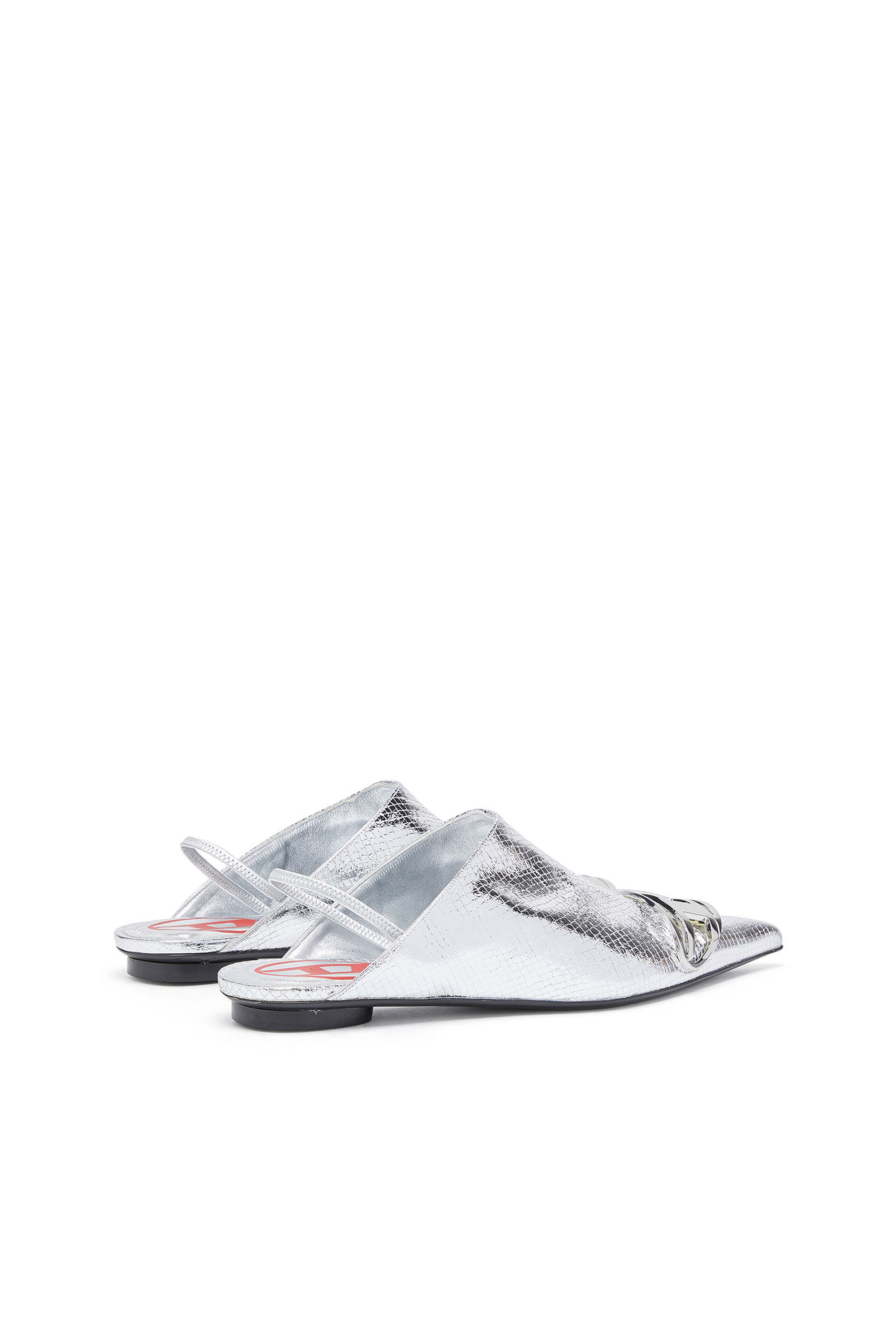 Diesel - D-VENUS B, Damen D-Venus-Slingback-Mules in Glanz-Schlangenhaut-Optik in Silber - 3
