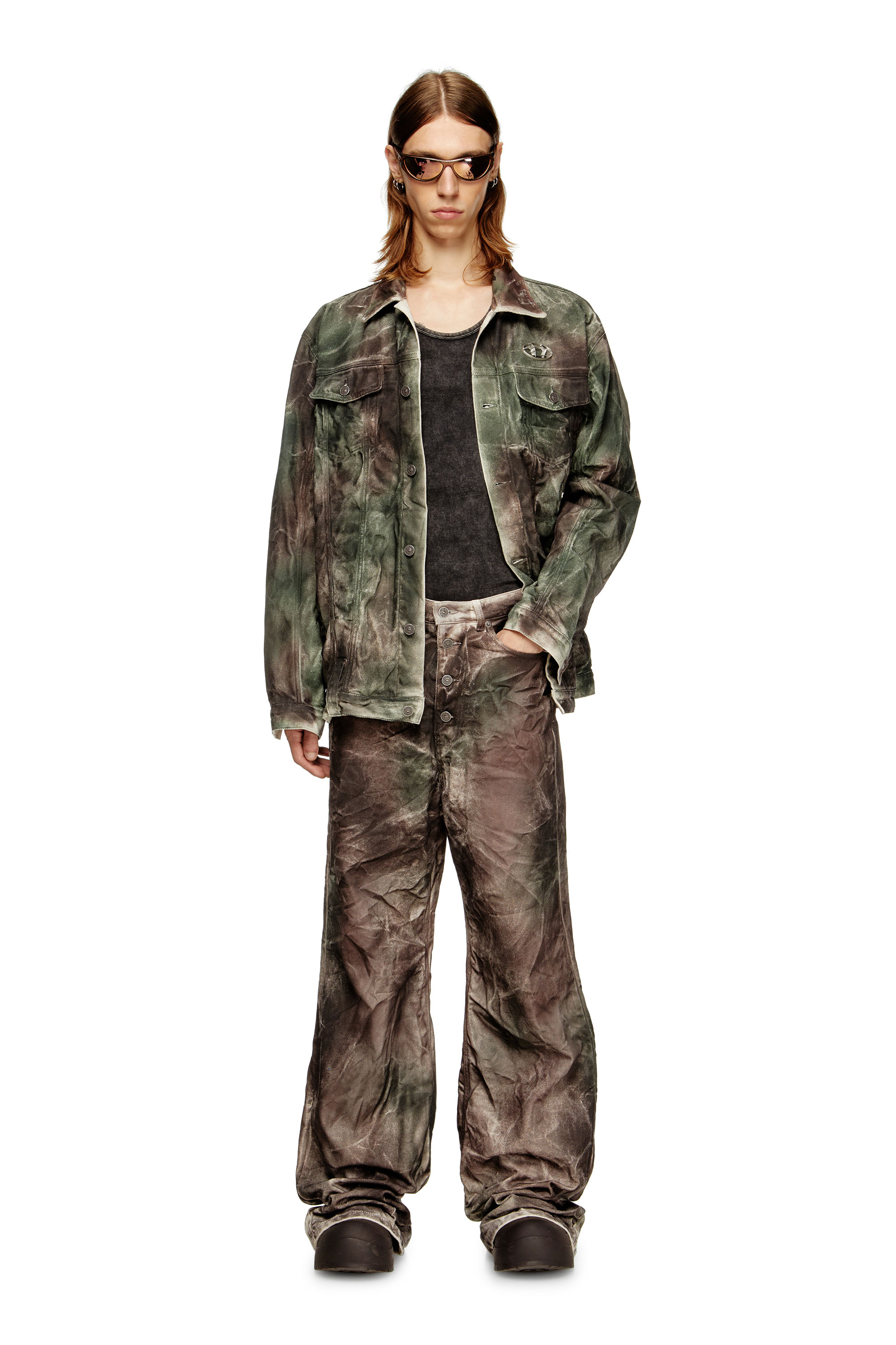 Diesel - P-THUG-PANT, Unisex Hose aus zerknittertem Tarnleinwandstoff in Braun/Grün - 2