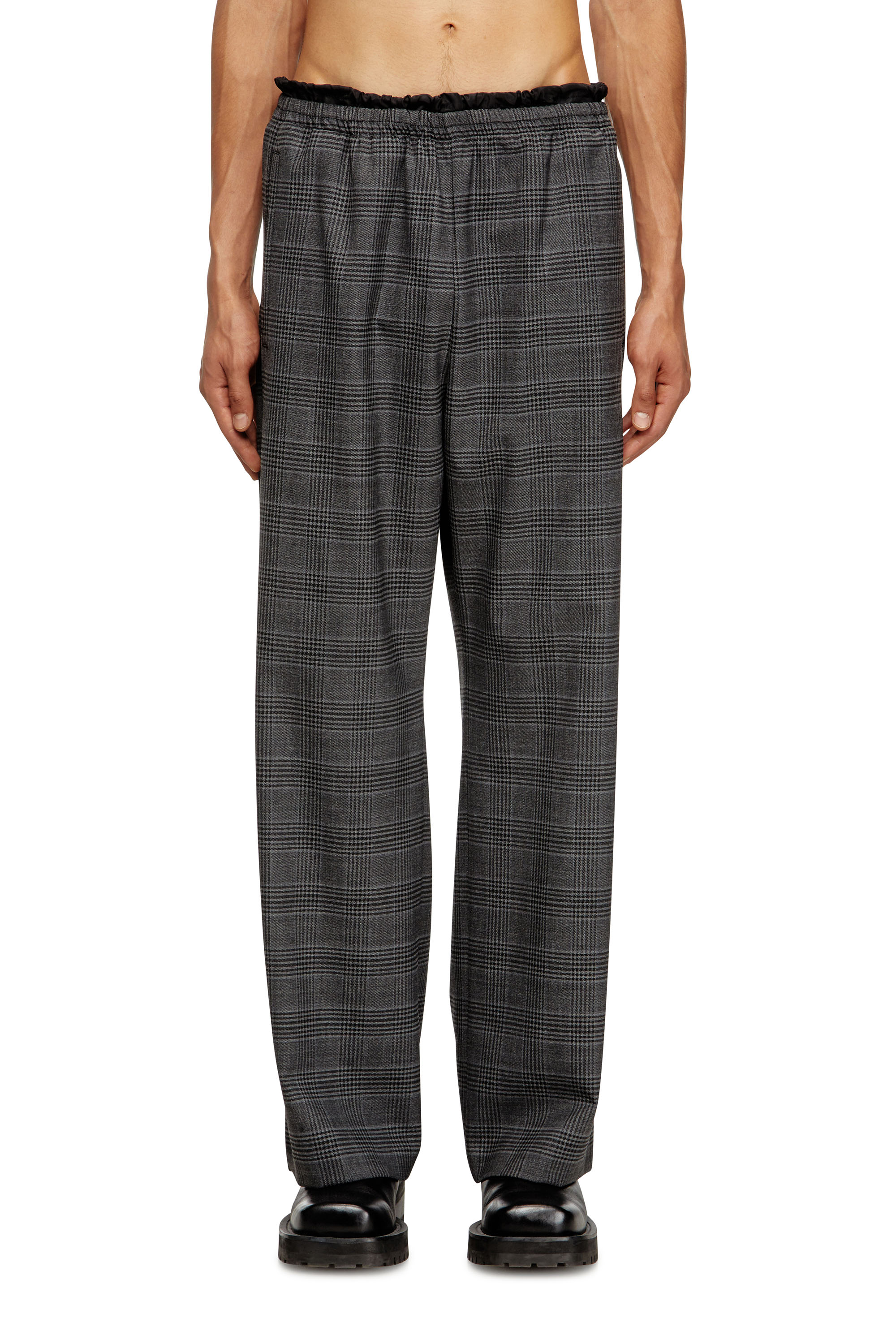 Diesel - P-TILSON, Man's Wool pants with a drawstring waist in Black/Grey - 1