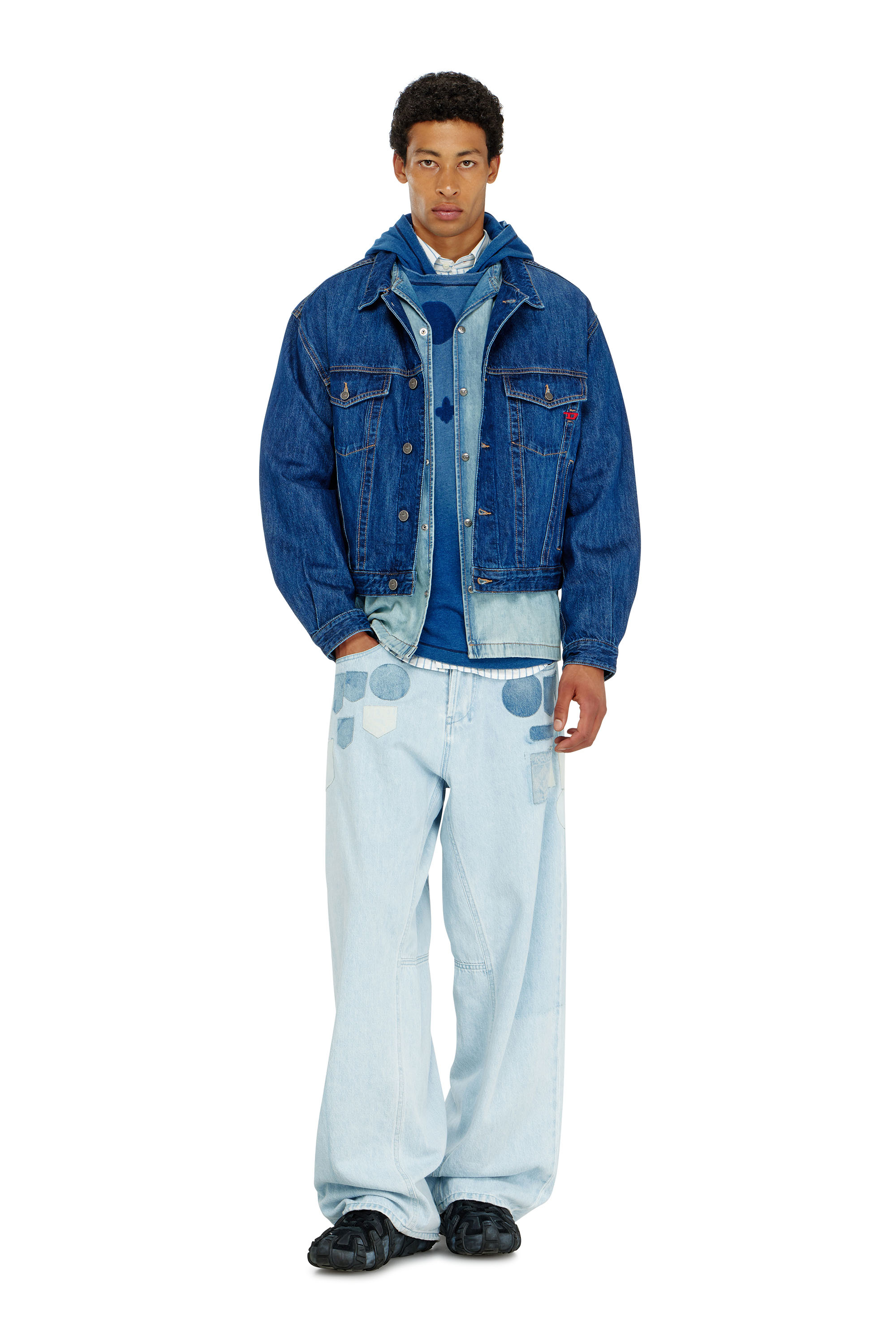 Diesel - T-NOX-LS-HOOD, Man's Hooded long-sleeve T-shirt with shadow-effect patches in null - 1