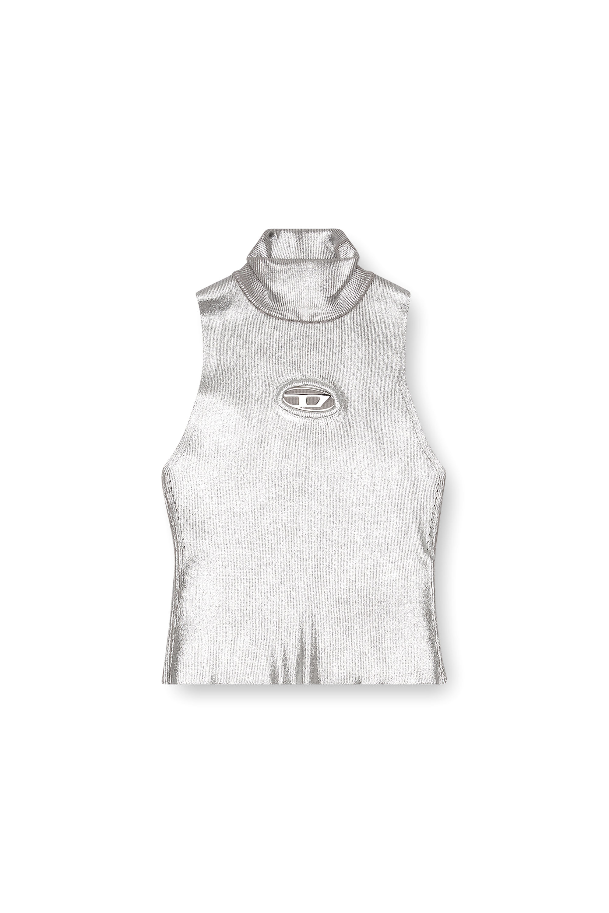 Diesel - M-ONERVAX-TOP, Woman's Tank top in metallic knit in Silver - 3