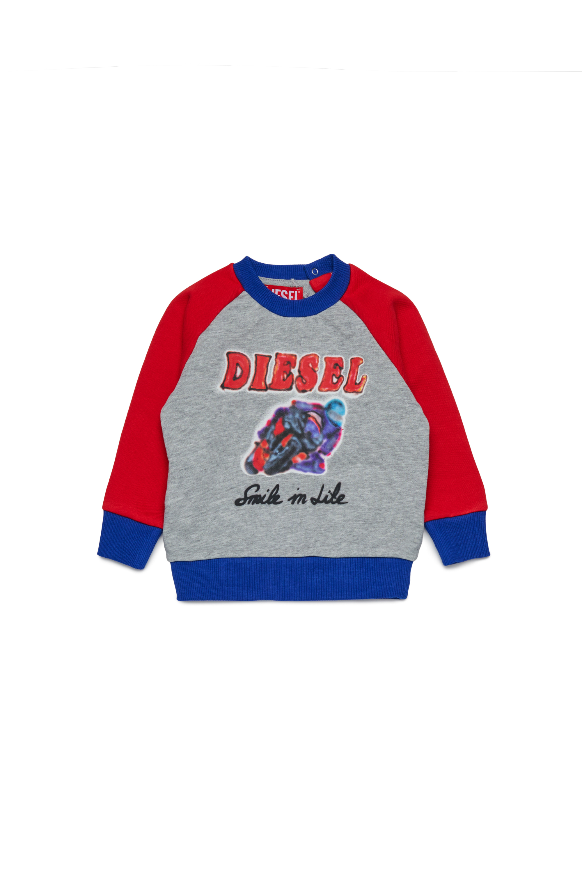 Diesel - SPOSBIB, Herren Baumwollpullover mit Grafikdruck in Grau/Blau - 1