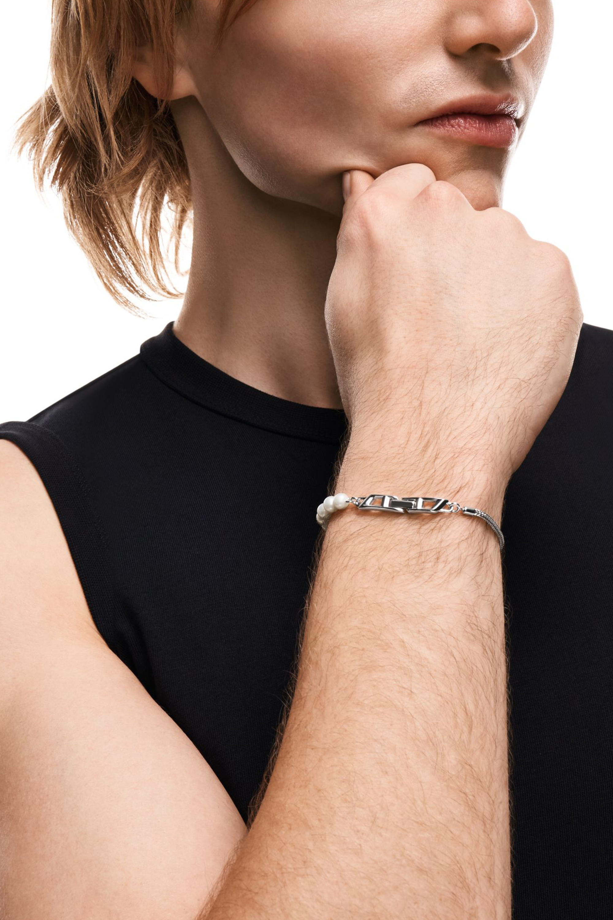 Diesel - DL1368040 STERLING SILVER JEWEL, Unisex Armband aus Sterlingsilberkette und Perle in Silber - 4