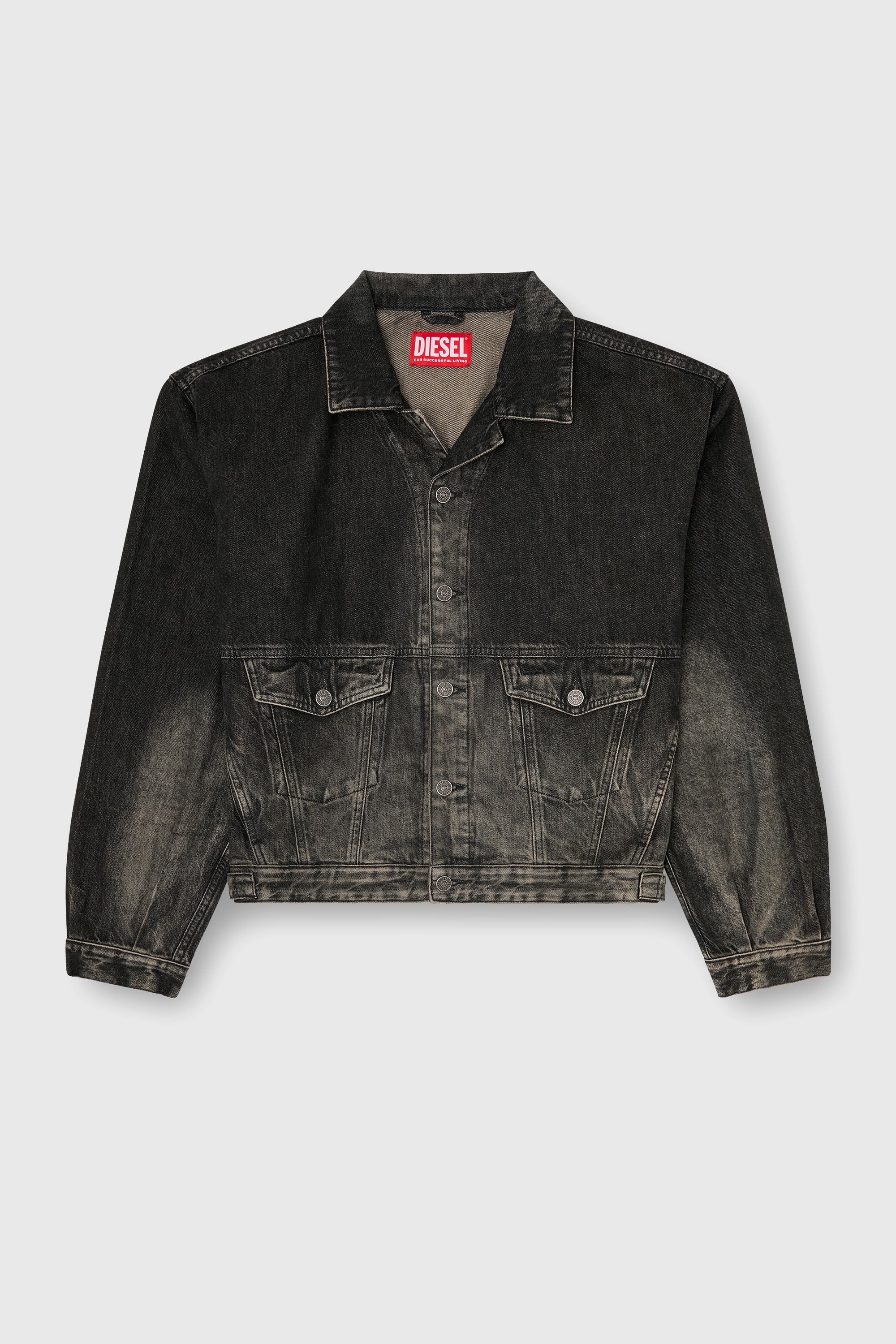 Diesel - D-MORGHI-FSJ, Herren Trucker-Jacke aus Denim mit Dirty-Effekt in Schwarz/Dunkelgrau - 2