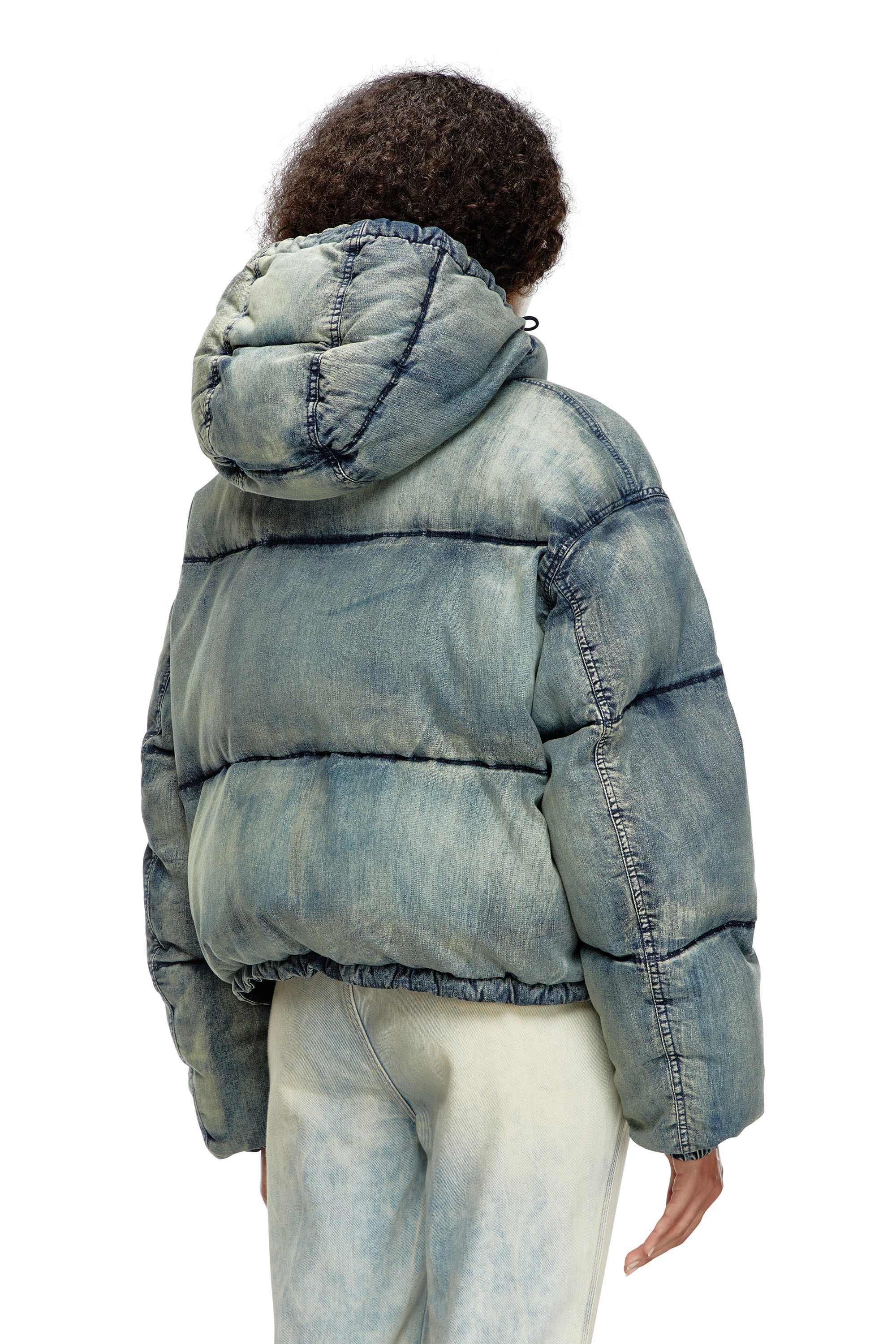 Diesel - W-AVES, Damen Verkürzte Pufferjacke mit Kapuze aus Denim in Blau - 4