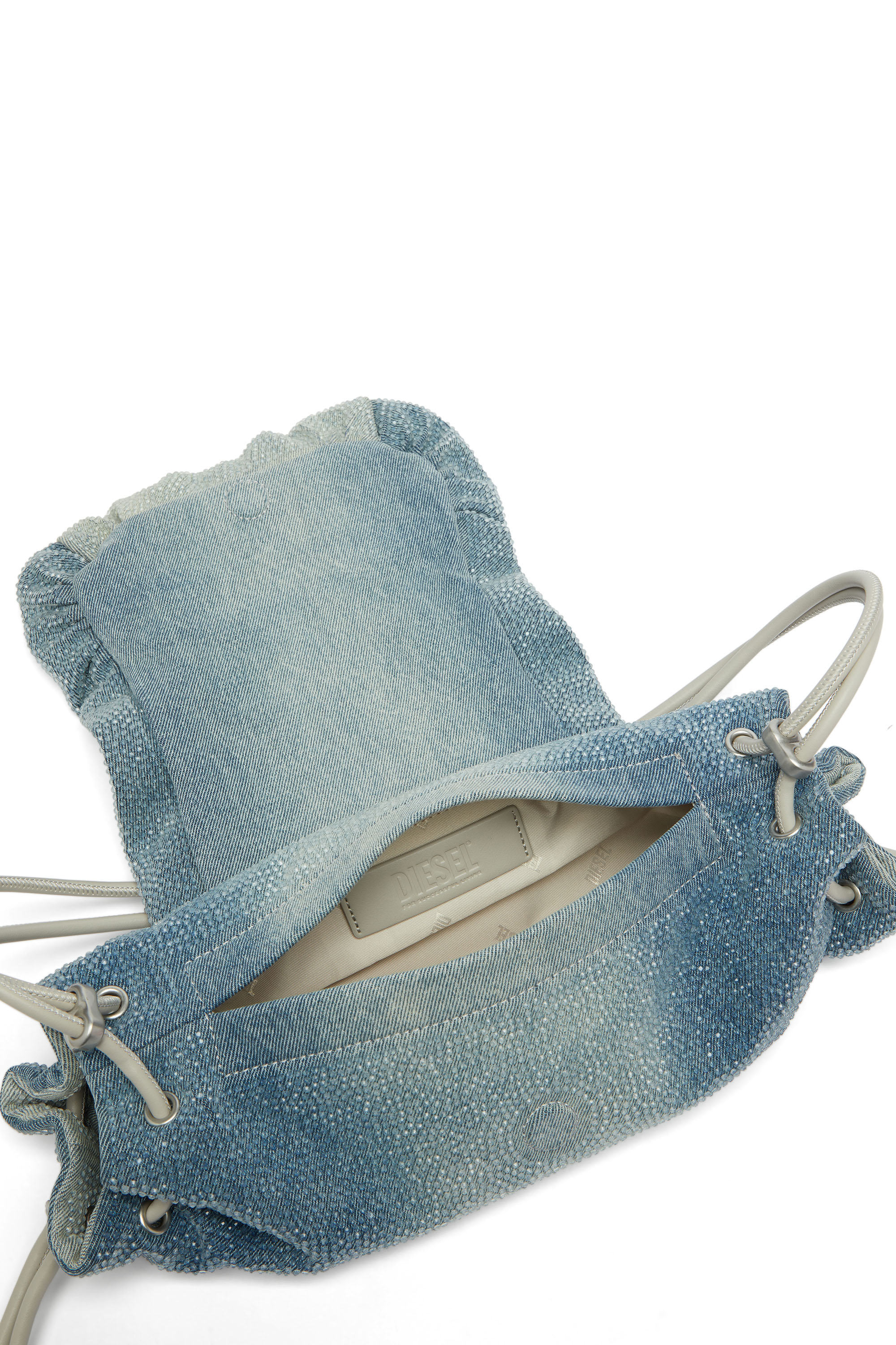 Diesel - SCRUNCH-D SHOULDER S, Damen Scrunch-D - Schultertasche aus denim mit Kristallen in Blau - 3